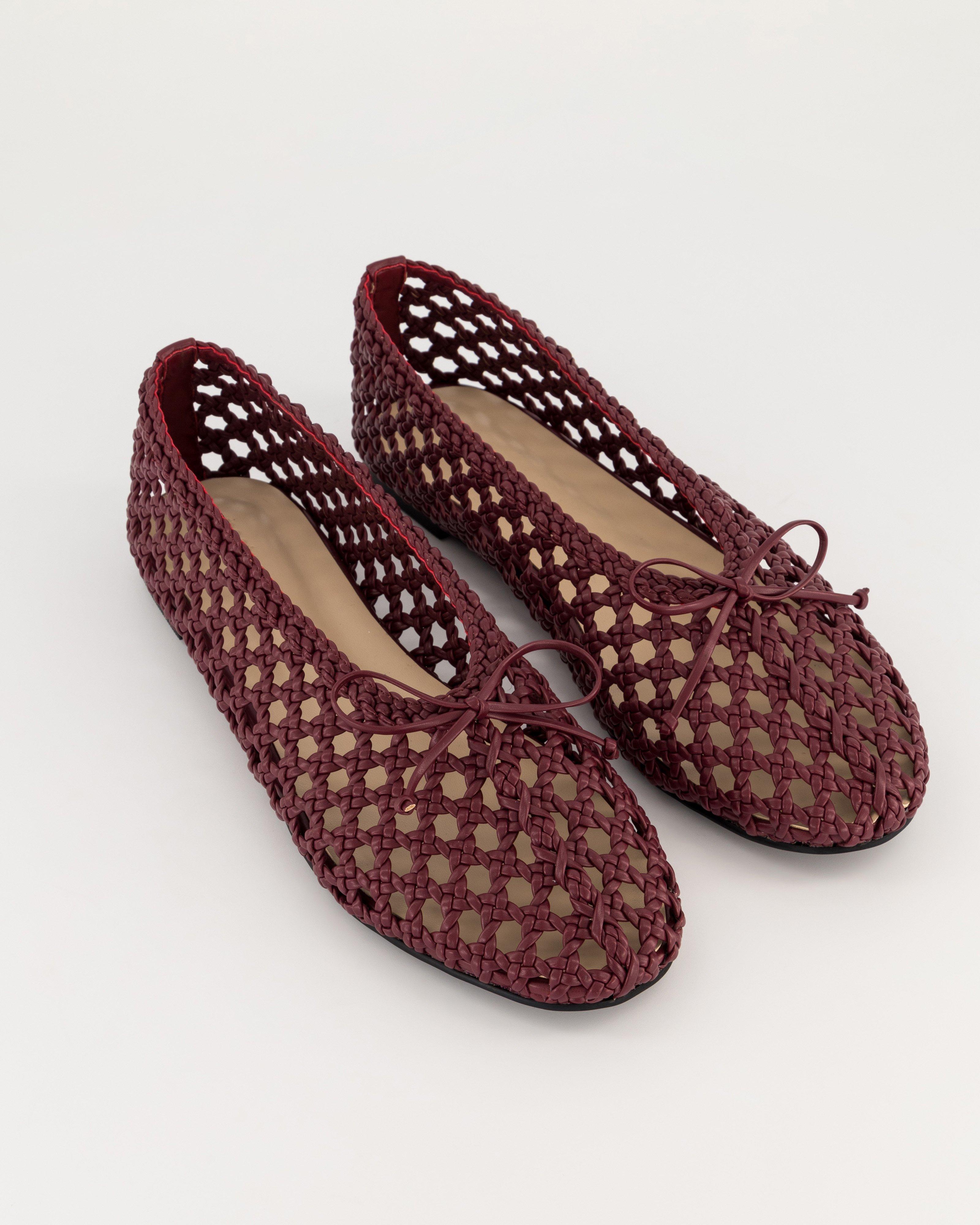 Casey Woven Flat Toe Pump -  Burgundy
