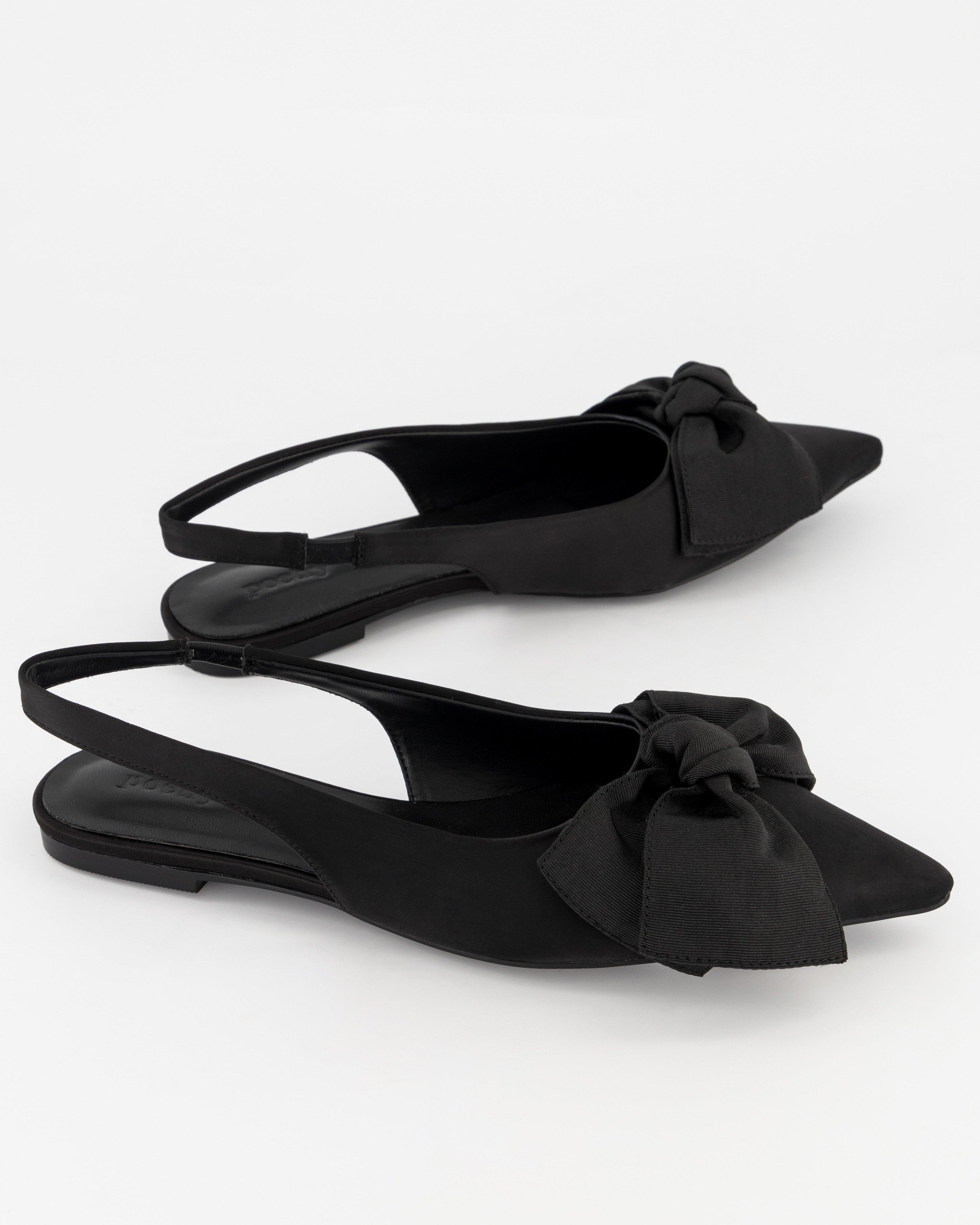 Claudia Bow Trim Pointed Slingback -  Black