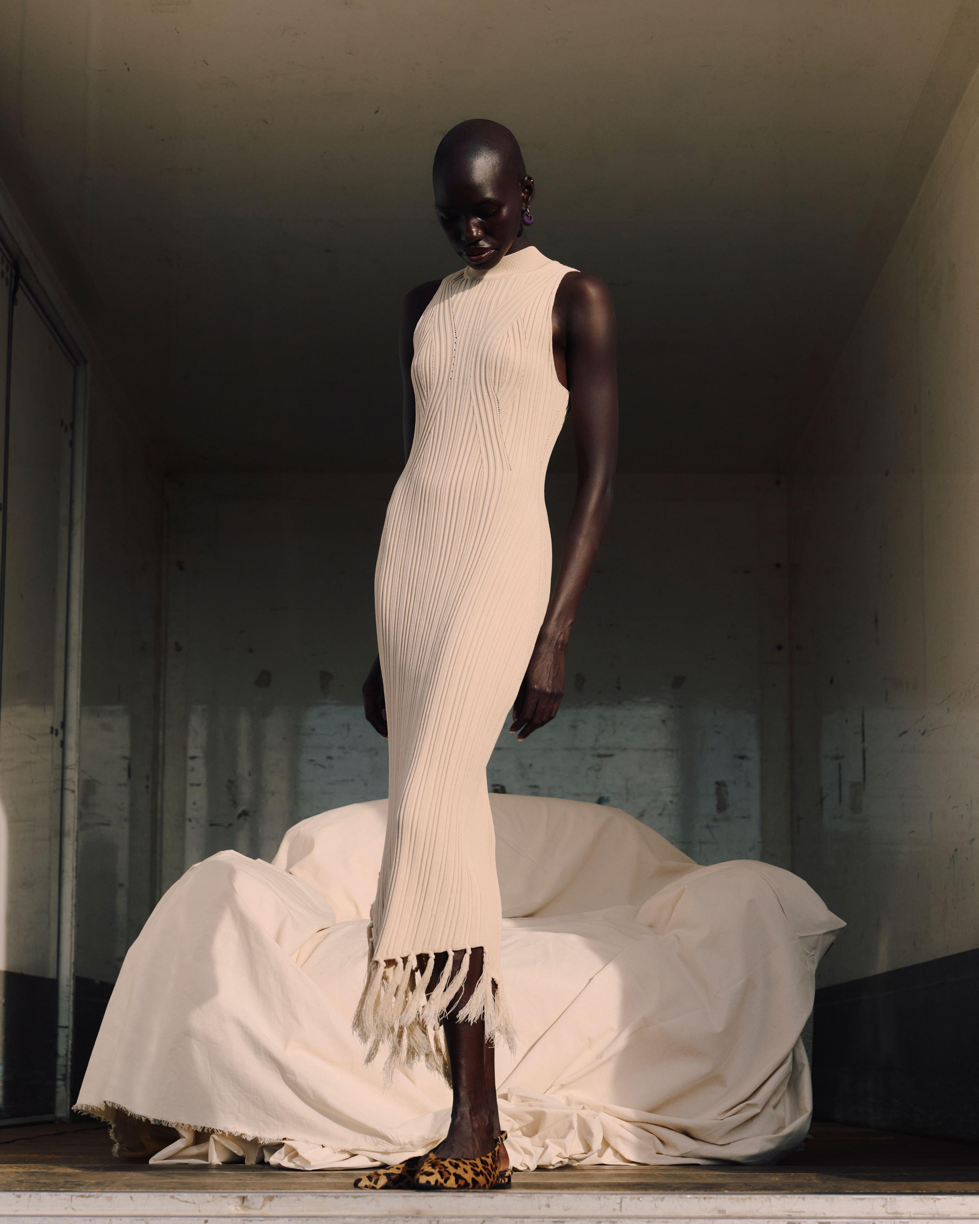 Sicily Knitted Dress With Tassels -  Cream