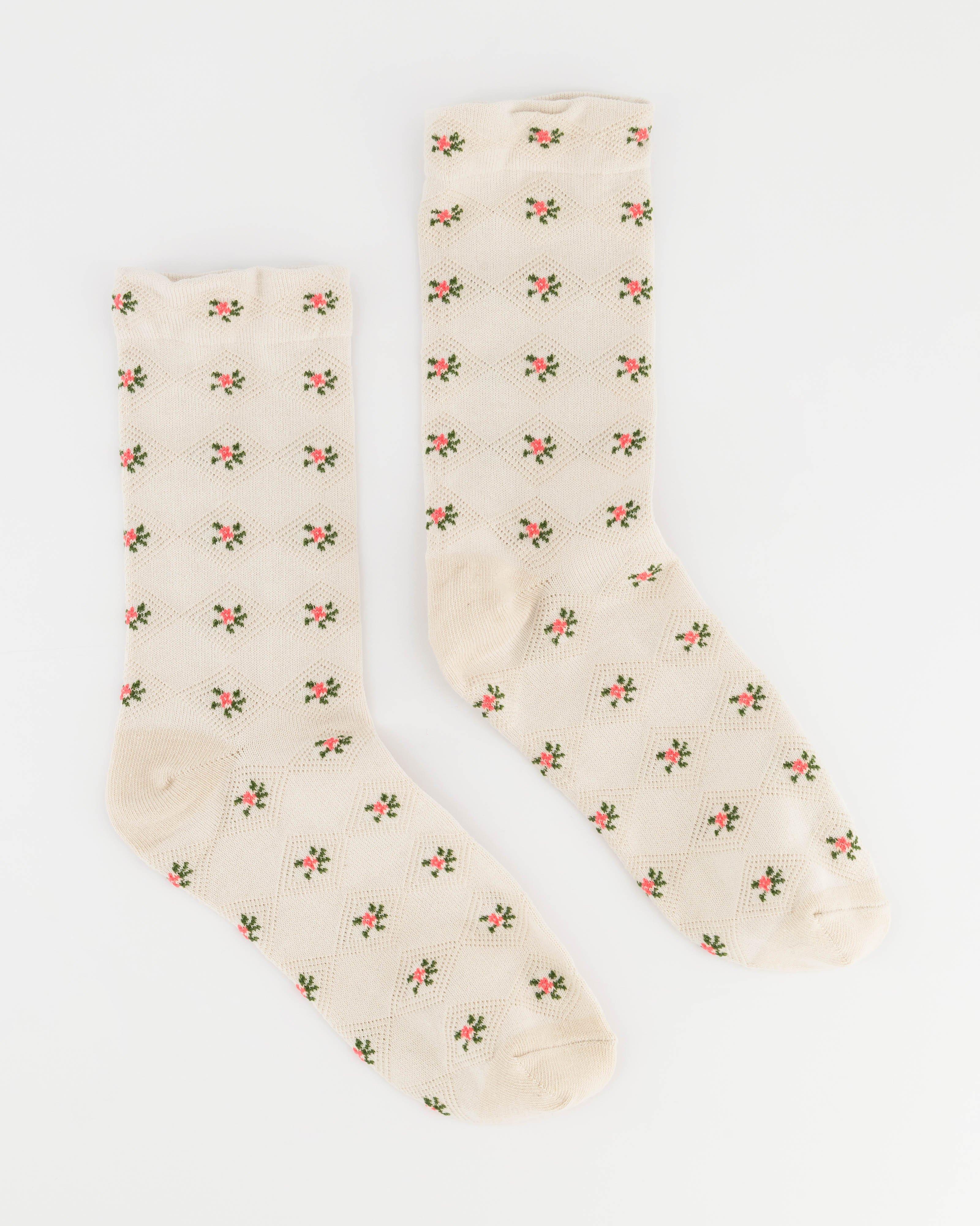 Molly Floral Sock -  Nude