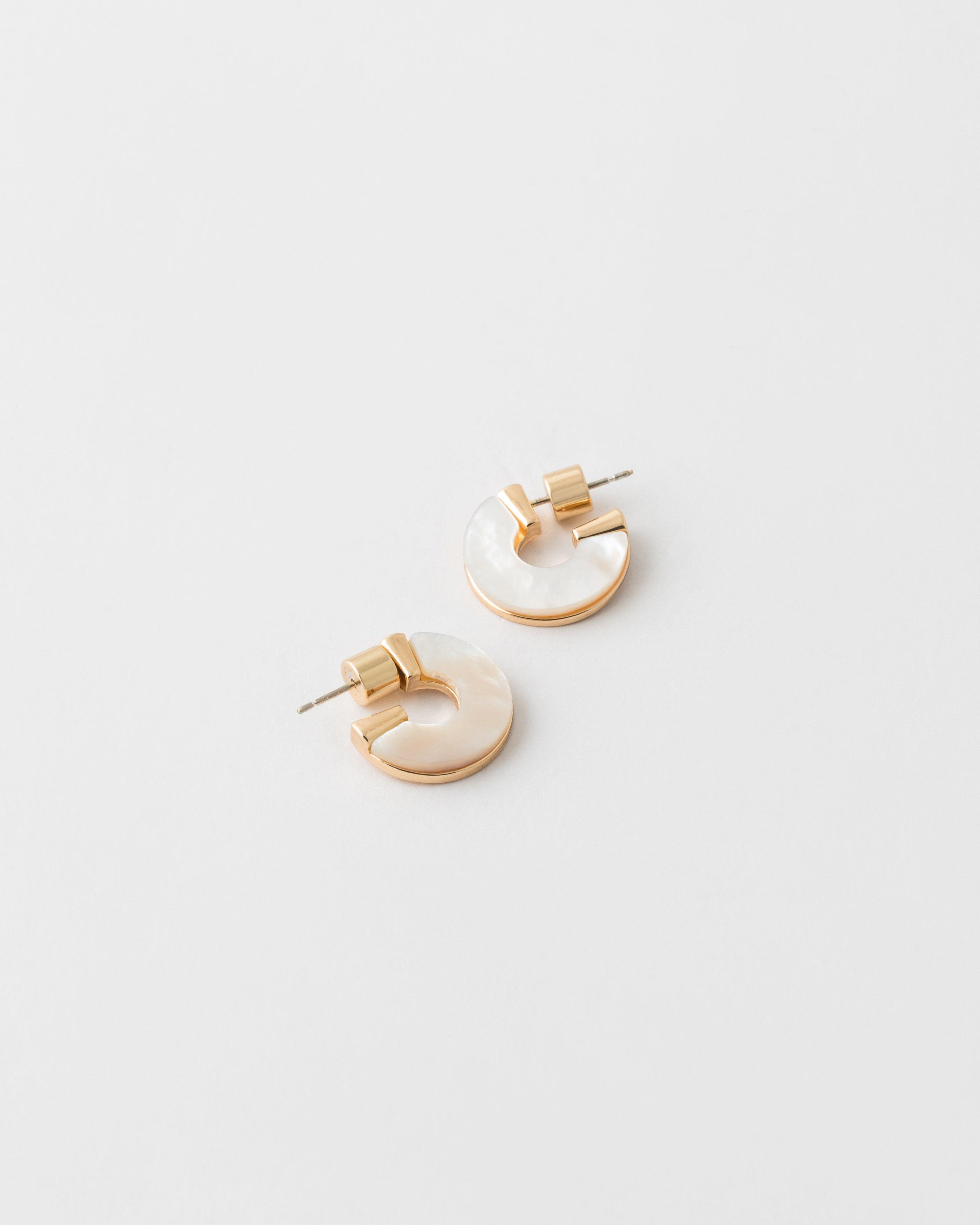 Outer Textured Shell Mini Hoop Earrings -  Milk