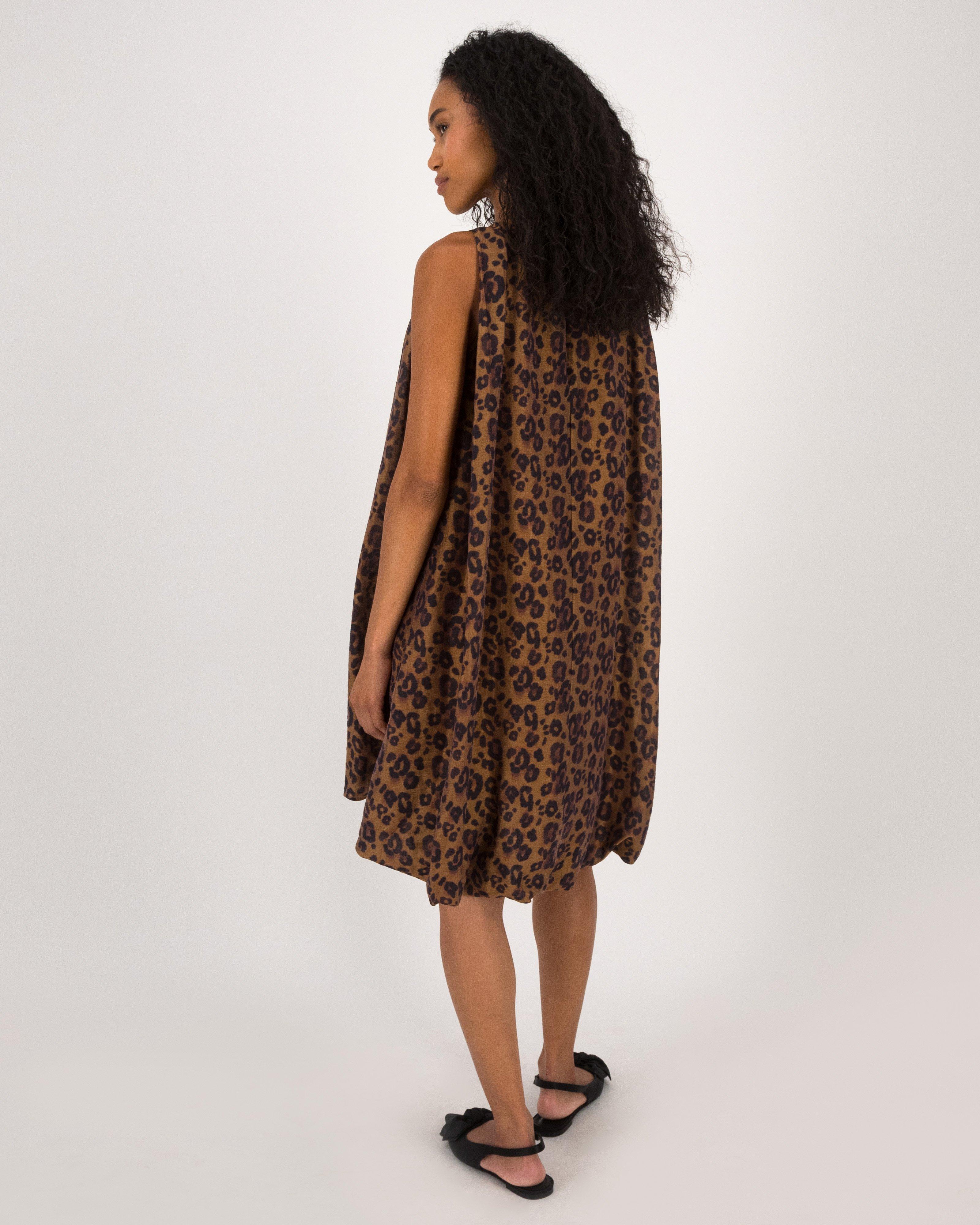 Berkley Animal Print Short Dress -  Brown