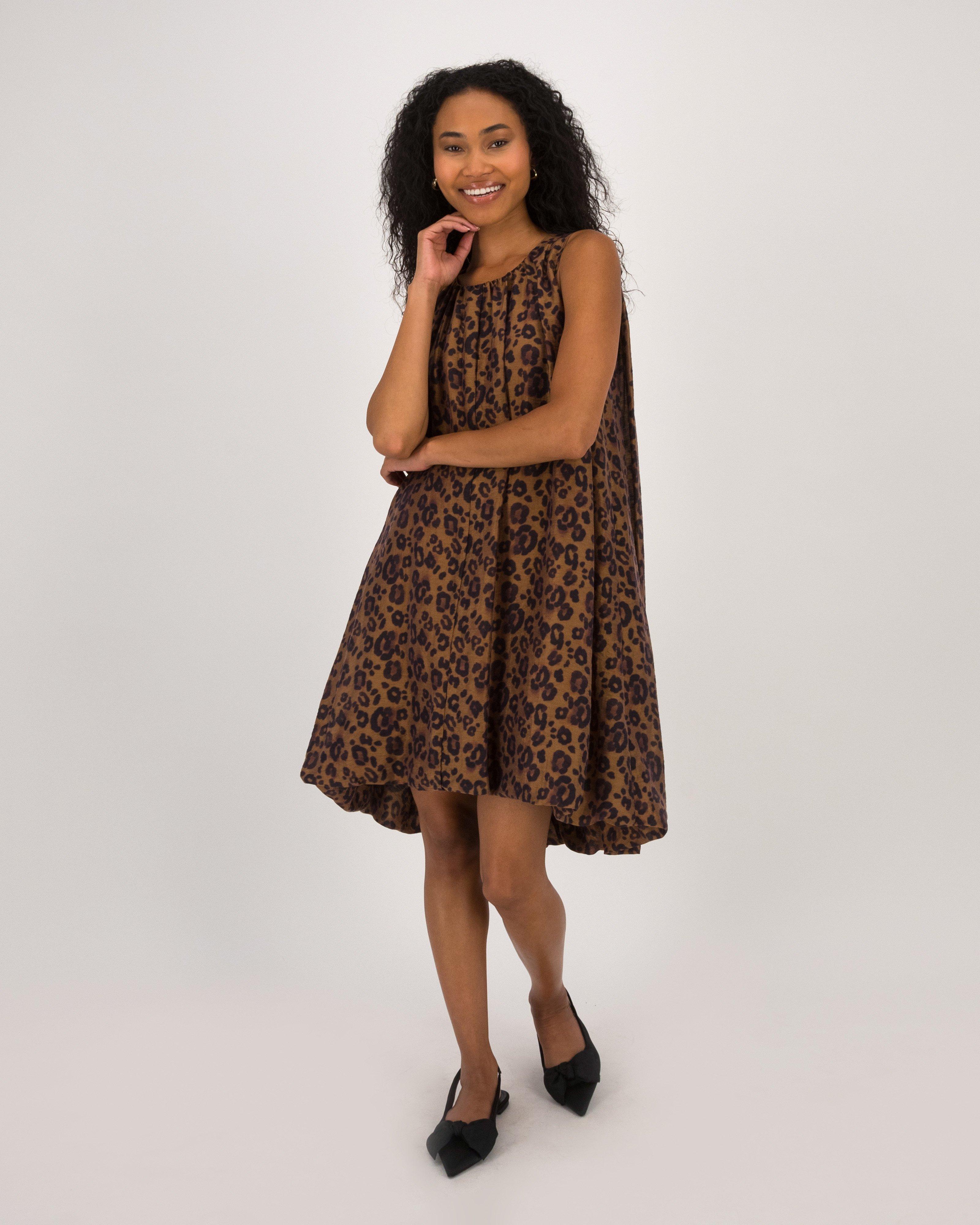 Berkley Animal Print Short Dress -  Brown