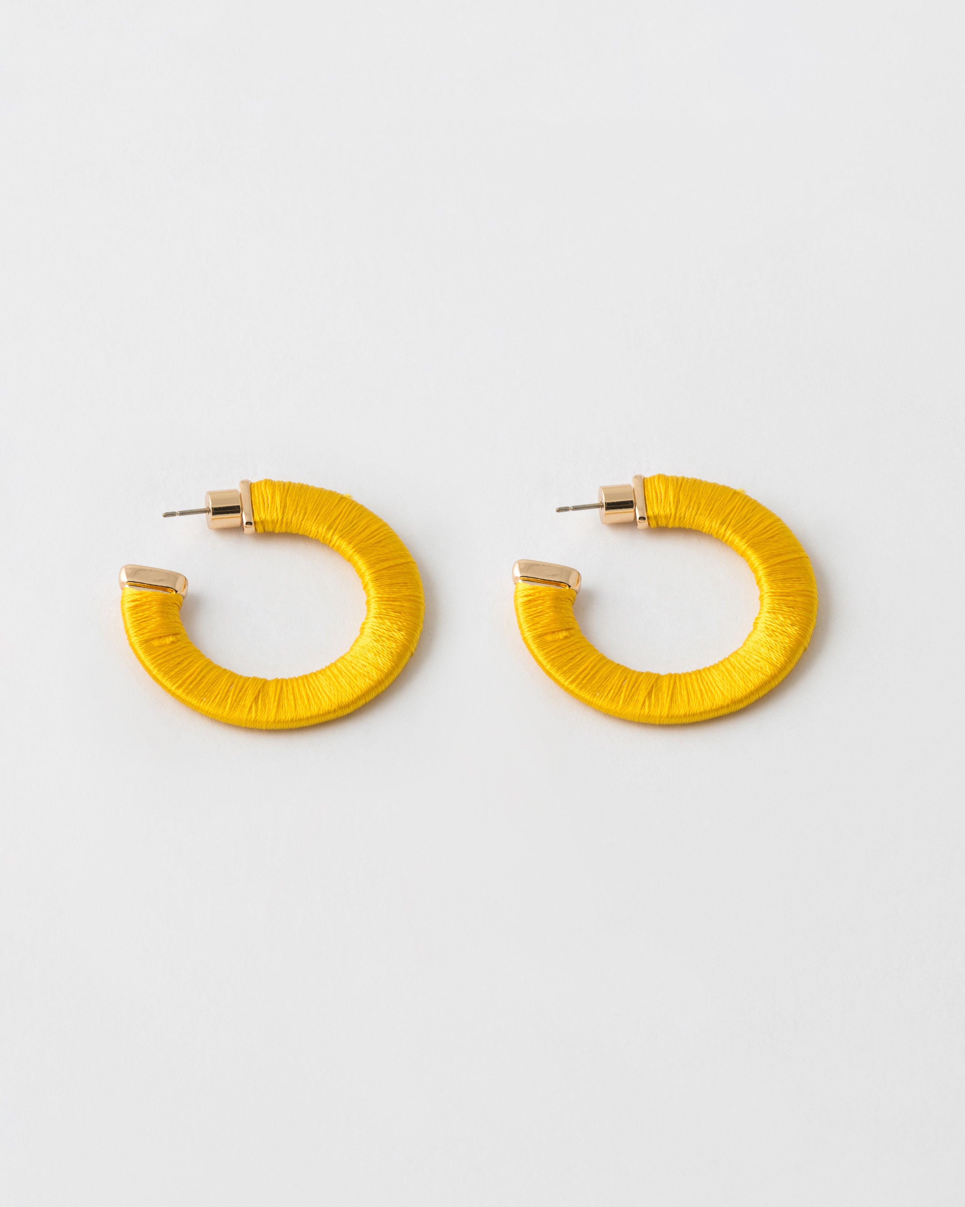 Wrapped Rope Hoop Earrings -  Chartreuse
