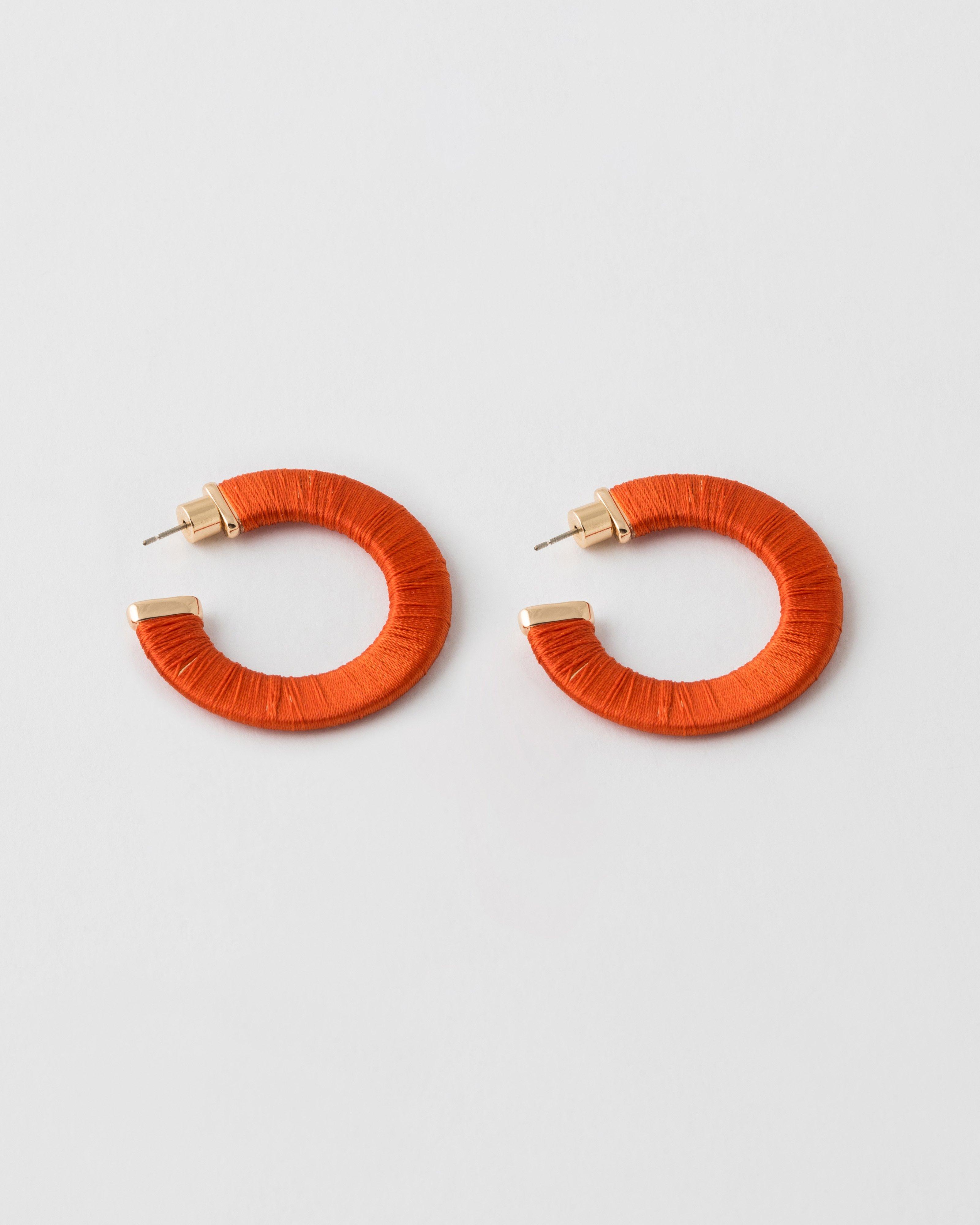 Wrapped Rope Hoop Earrings -  Orange
