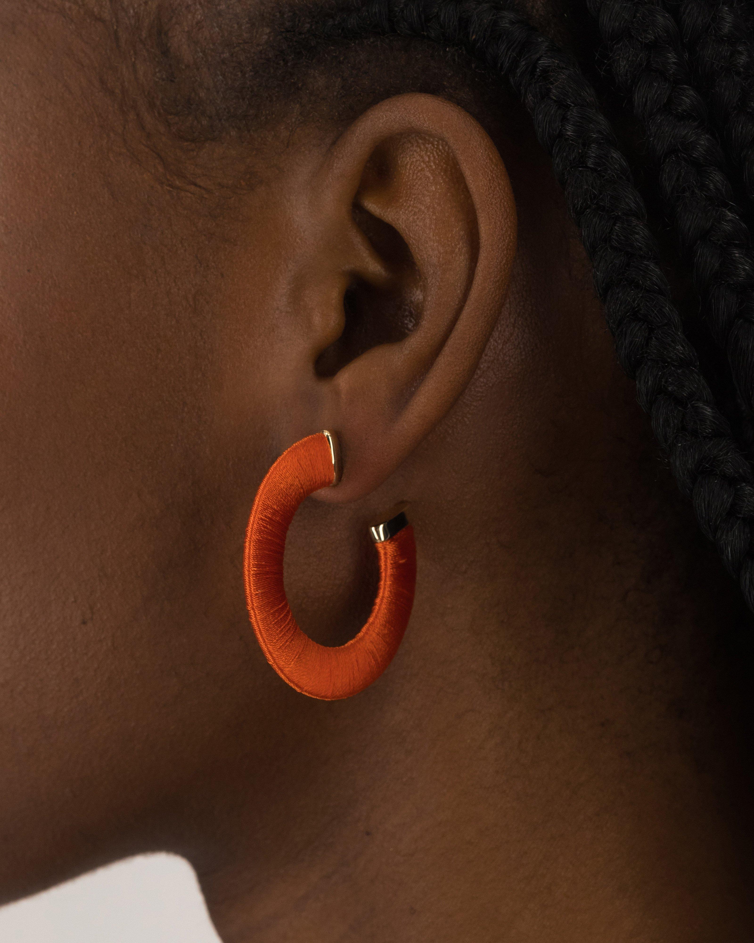 Wrapped Rope Hoop Earrings -  Orange
