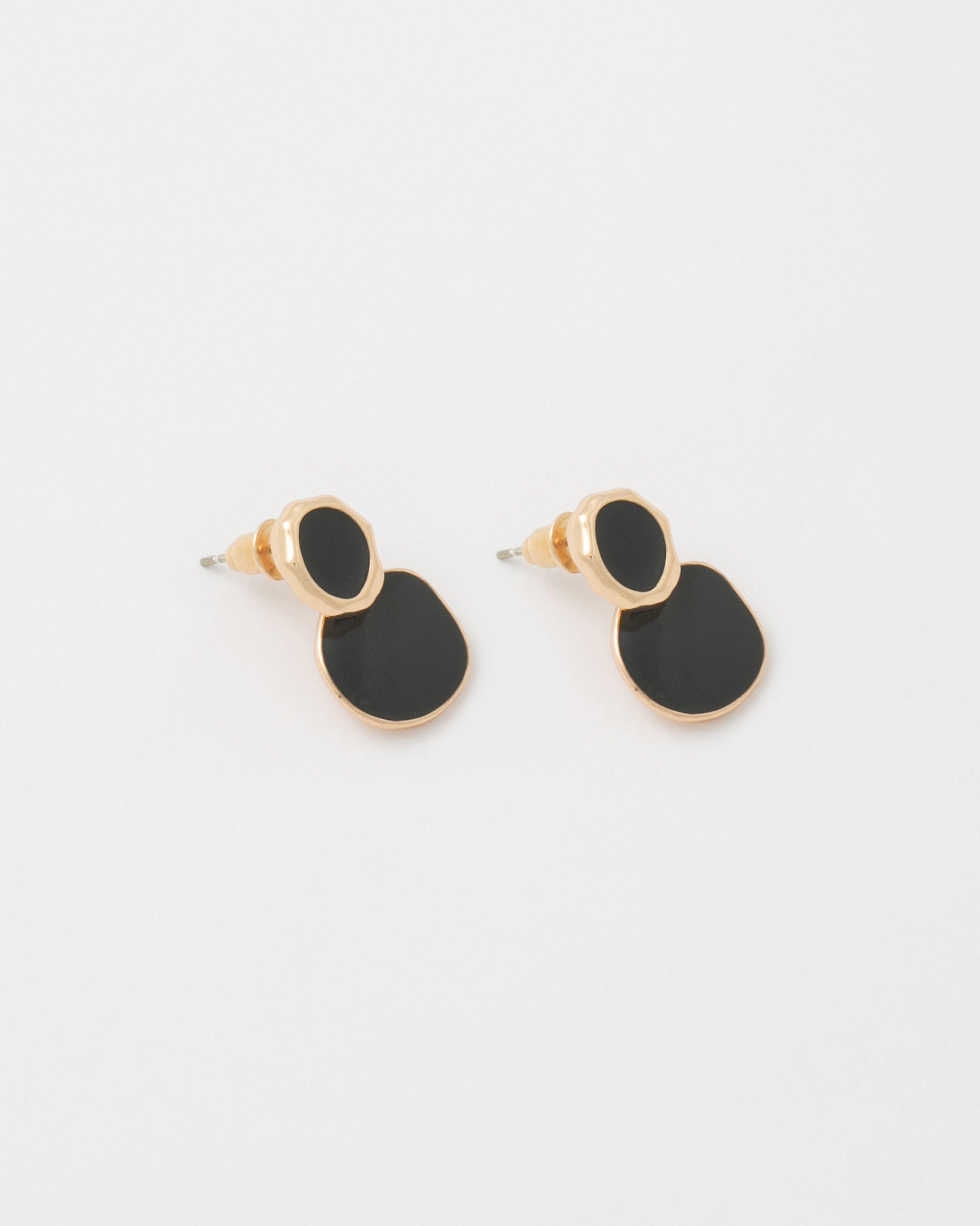 Organic Inlayed Epoxy Drop Earrings -  Black