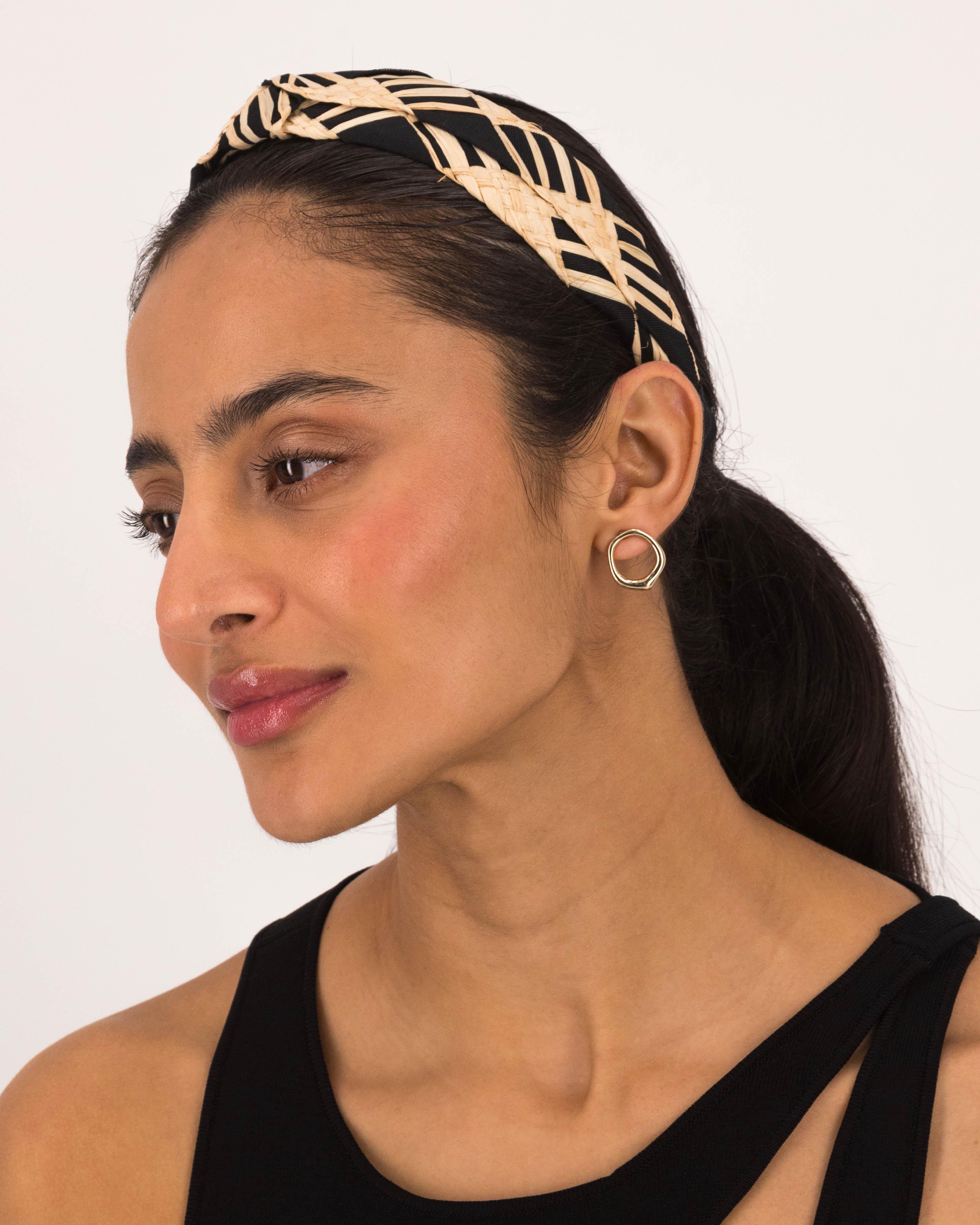 Adele Plaited Straw & Ribbon Knotted Aliceband -  Black