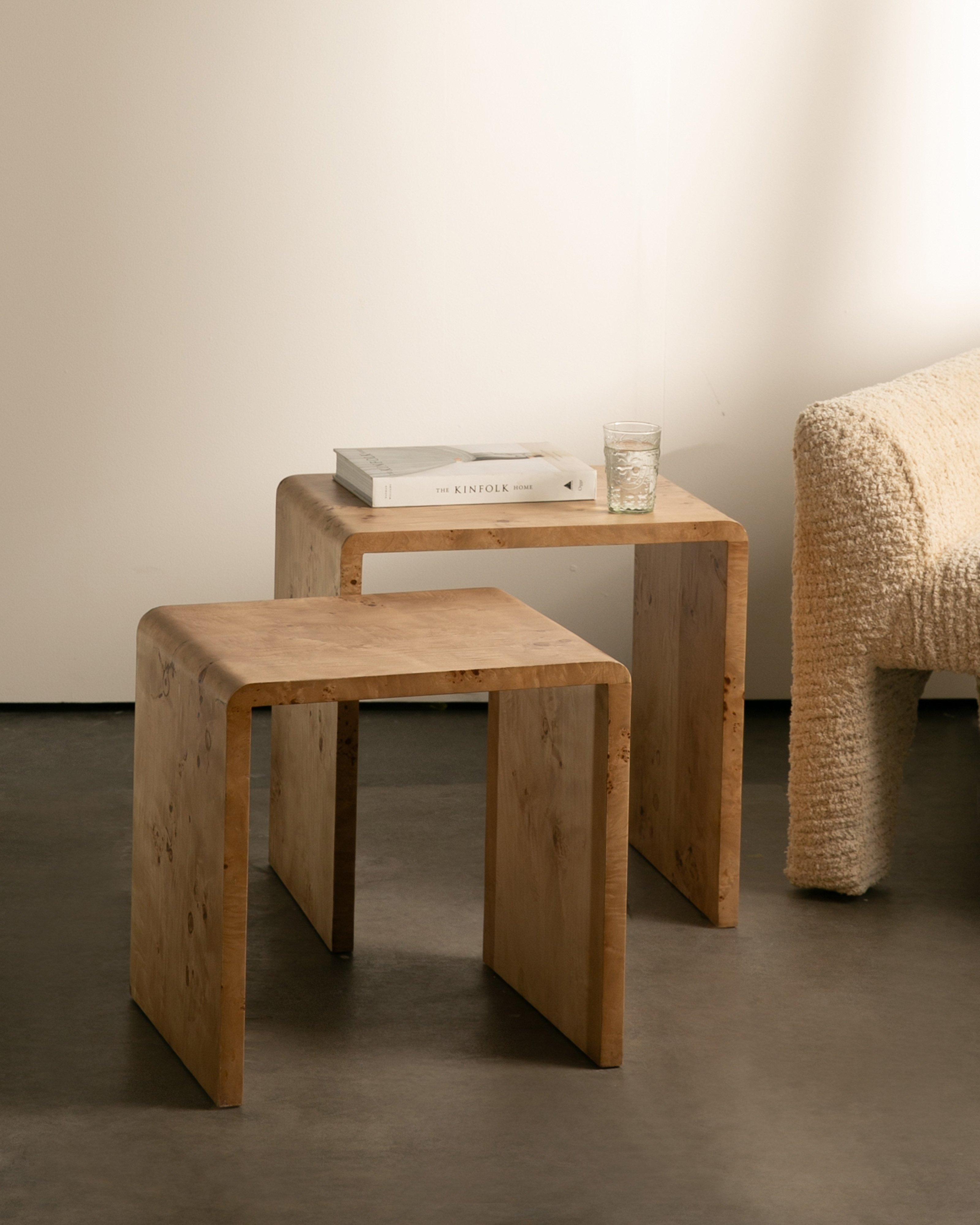 Burl Wood Small Nesting Side Table -  Brown