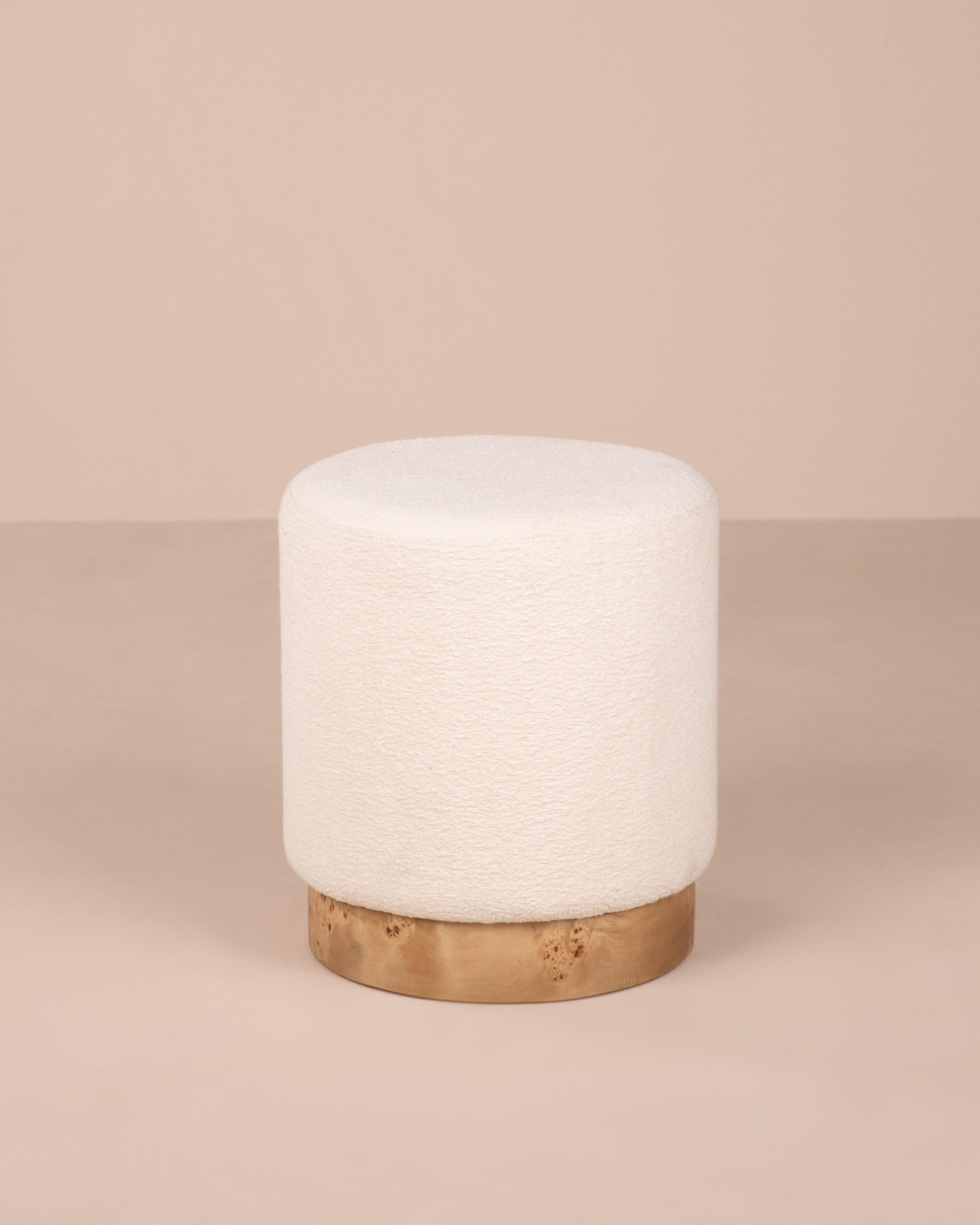 Boucle & Burl Ottoman -  Milk