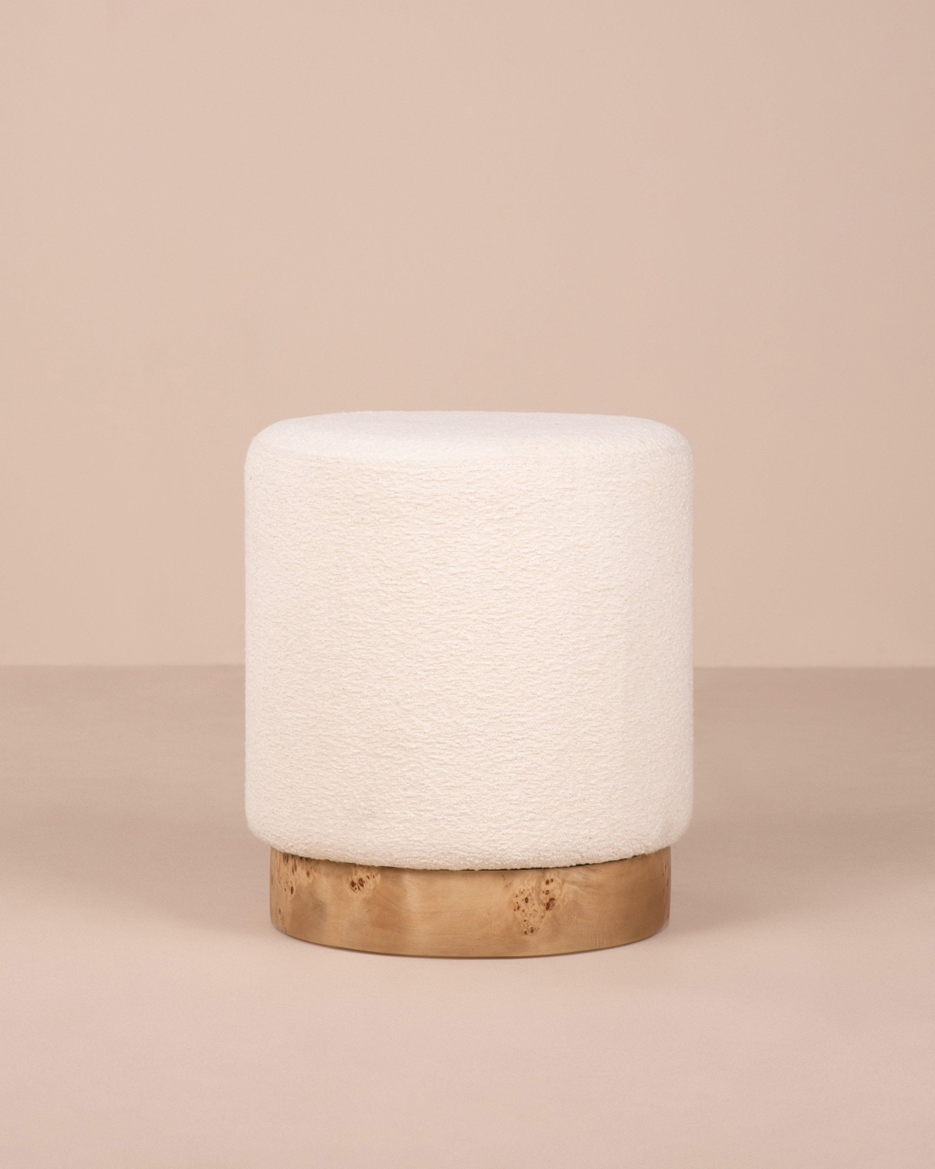 Boucle & Burl Ottoman -  Milk