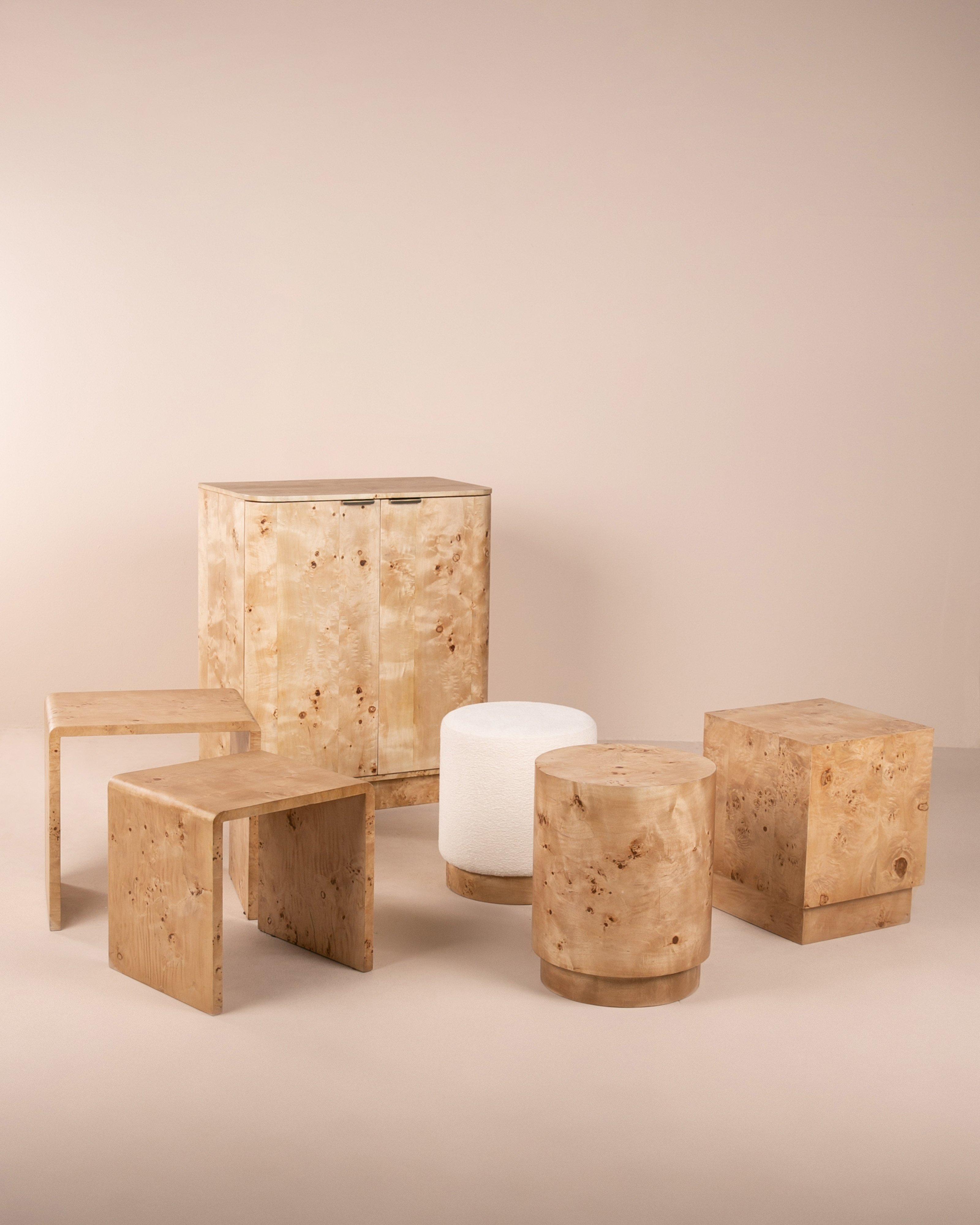 Boucle & Burl Ottoman -  Milk