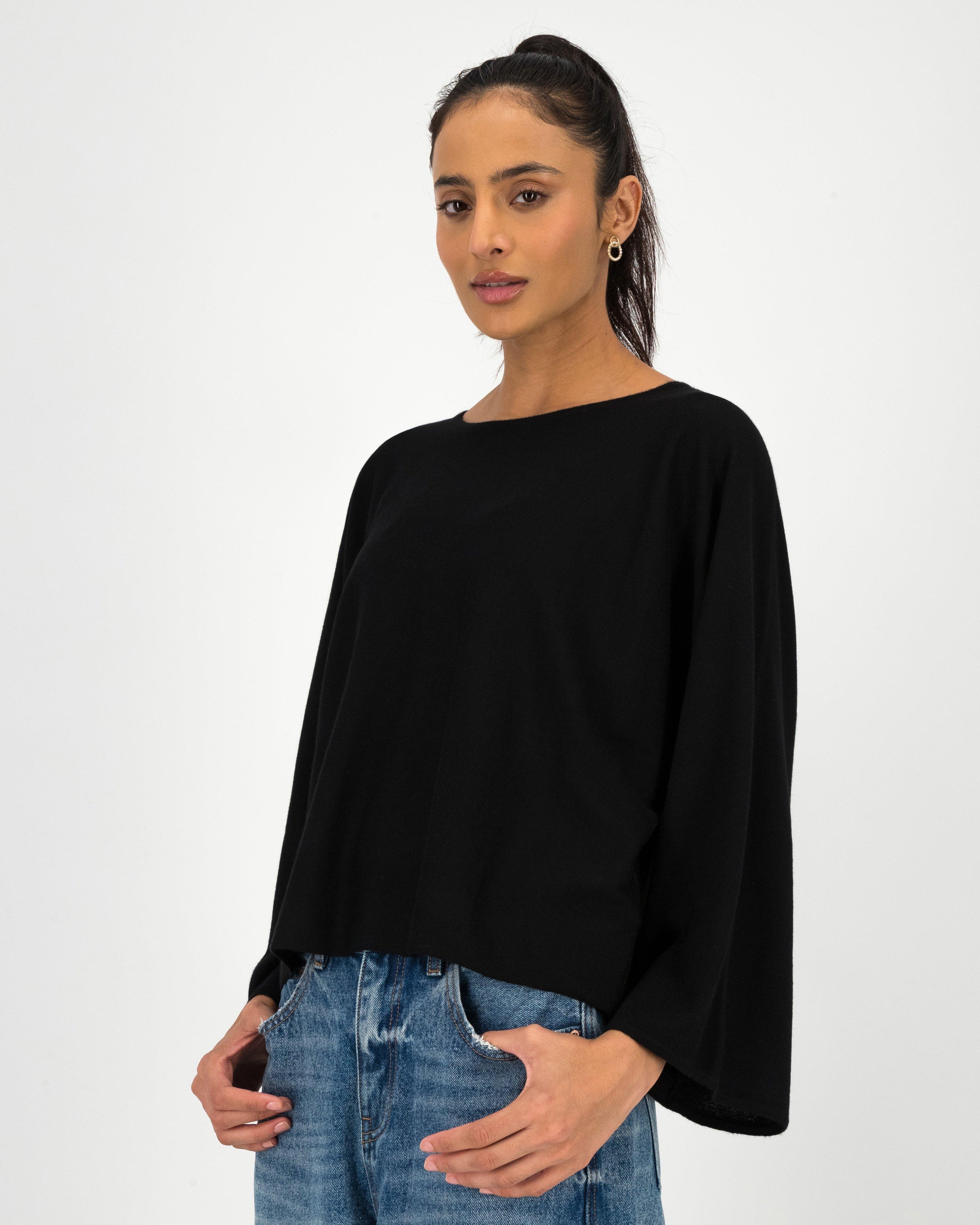 Sana Batwing Relaxed Popover Knitwear -  Black