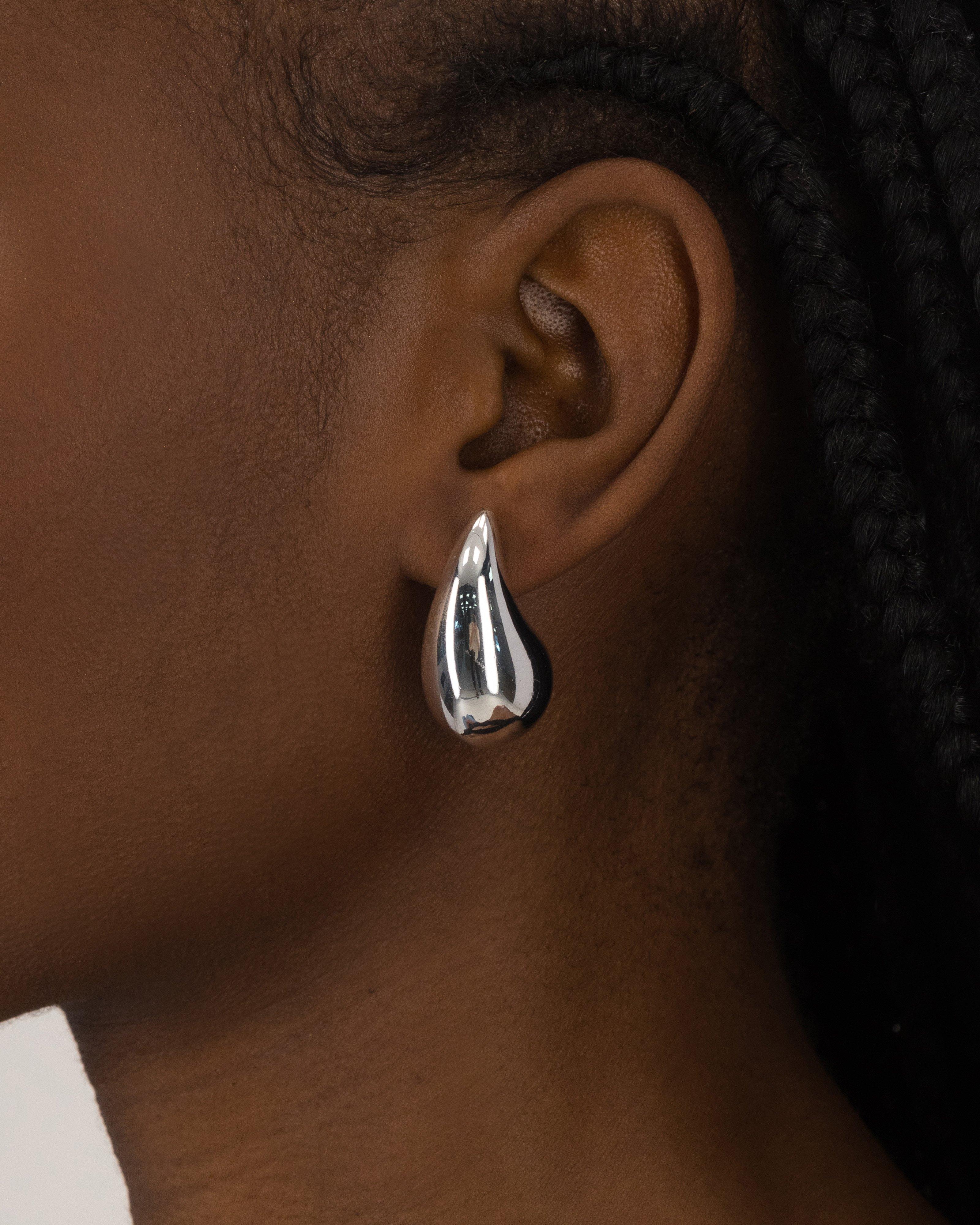 Metal Teardrop Earrings -  Silver