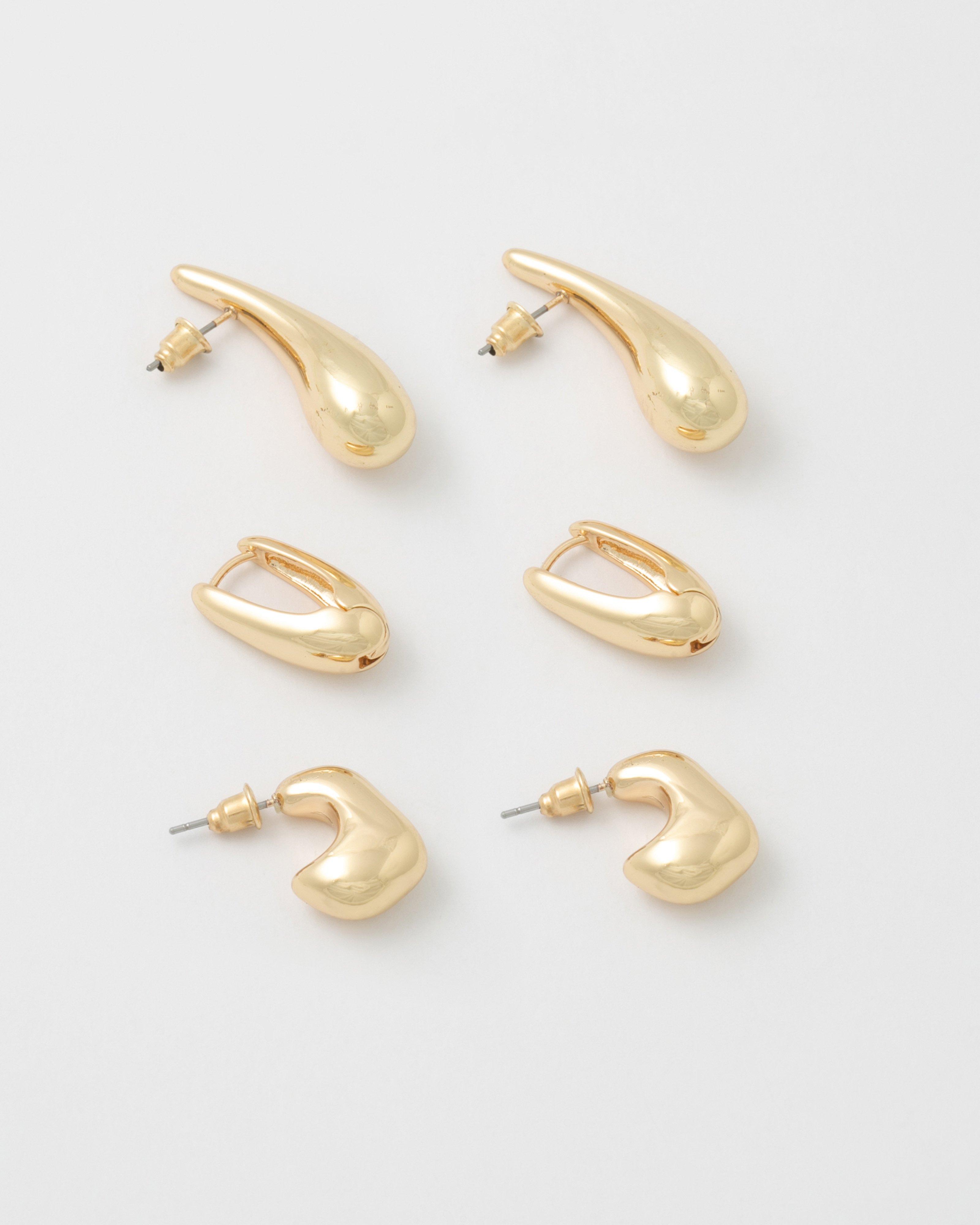 Scoop Hoop and Teardrop Stud Earring Pack -  Gold