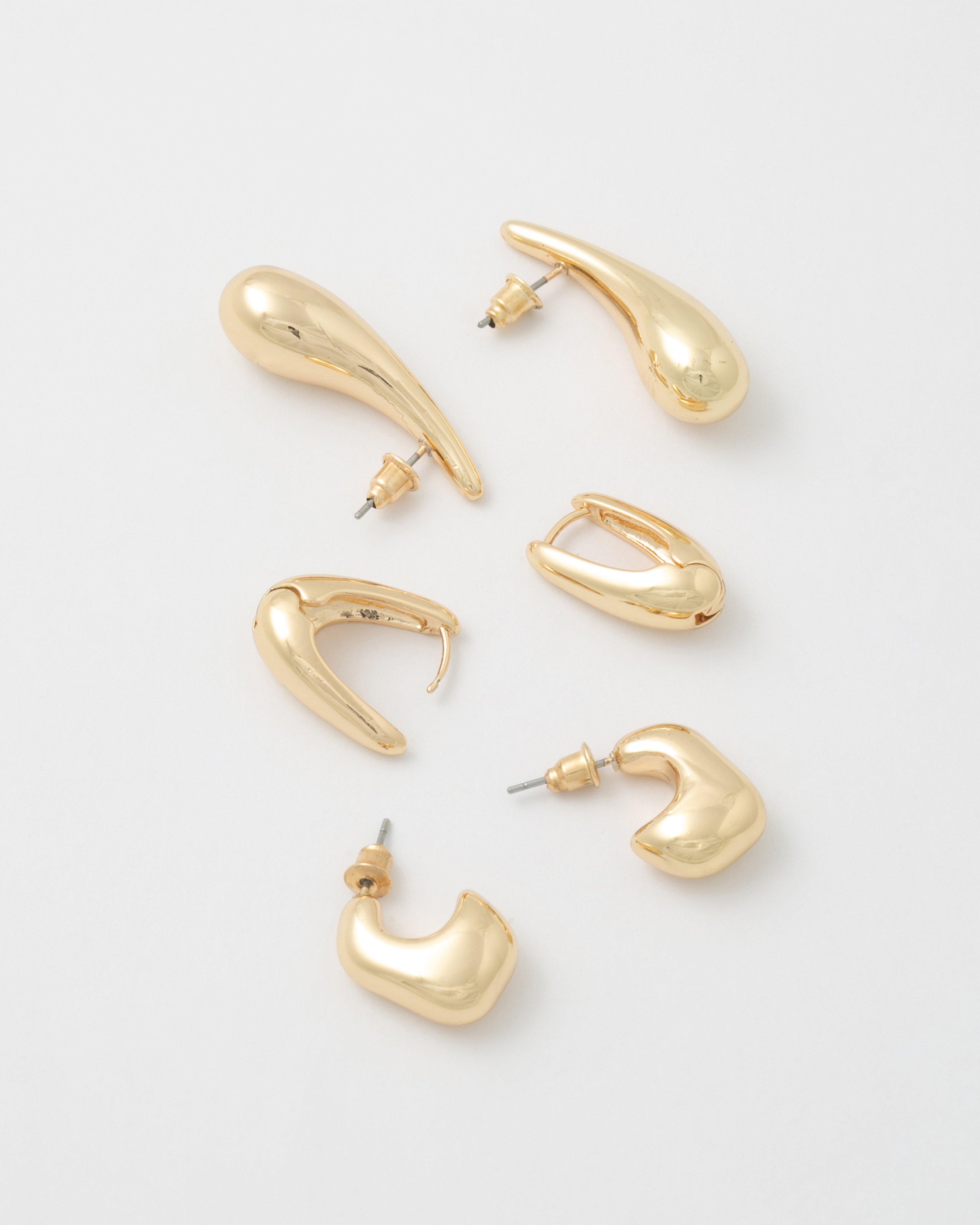 Scoop Hoop and Teardrop Stud Earring Pack -  Gold