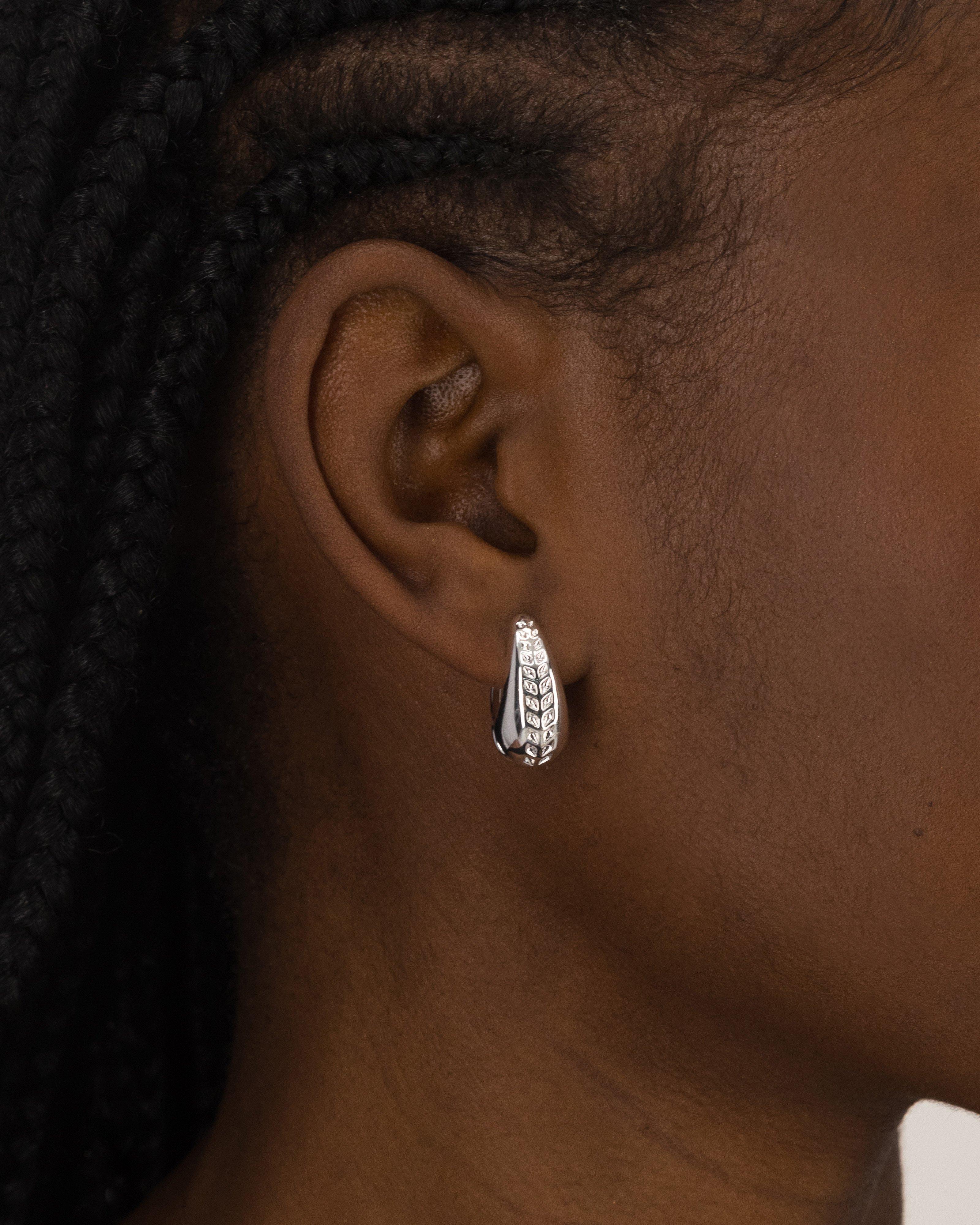 Textured Scoop Hoop Earrings -  Silver