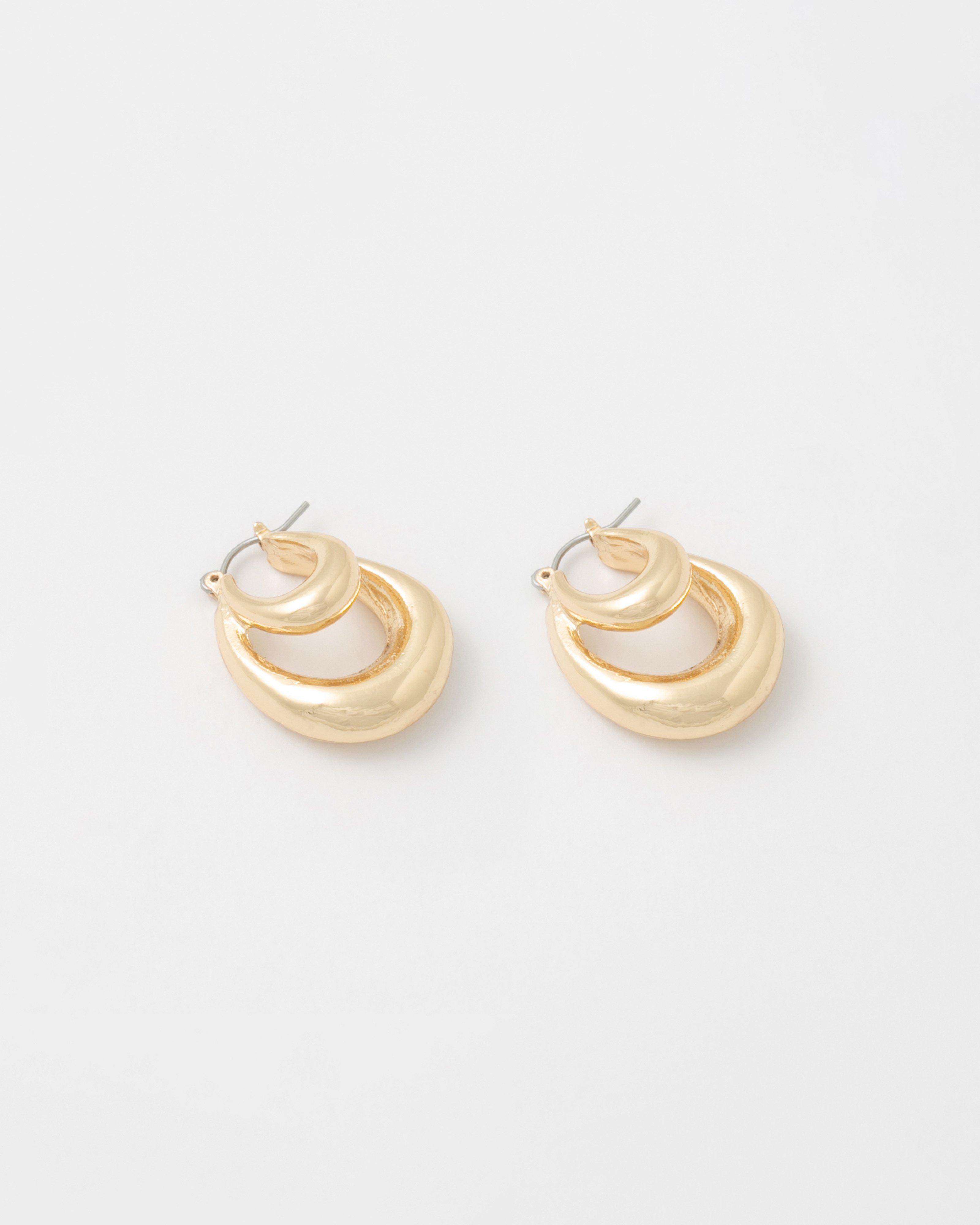 Double Scoop Hoop Earrings -  Gold