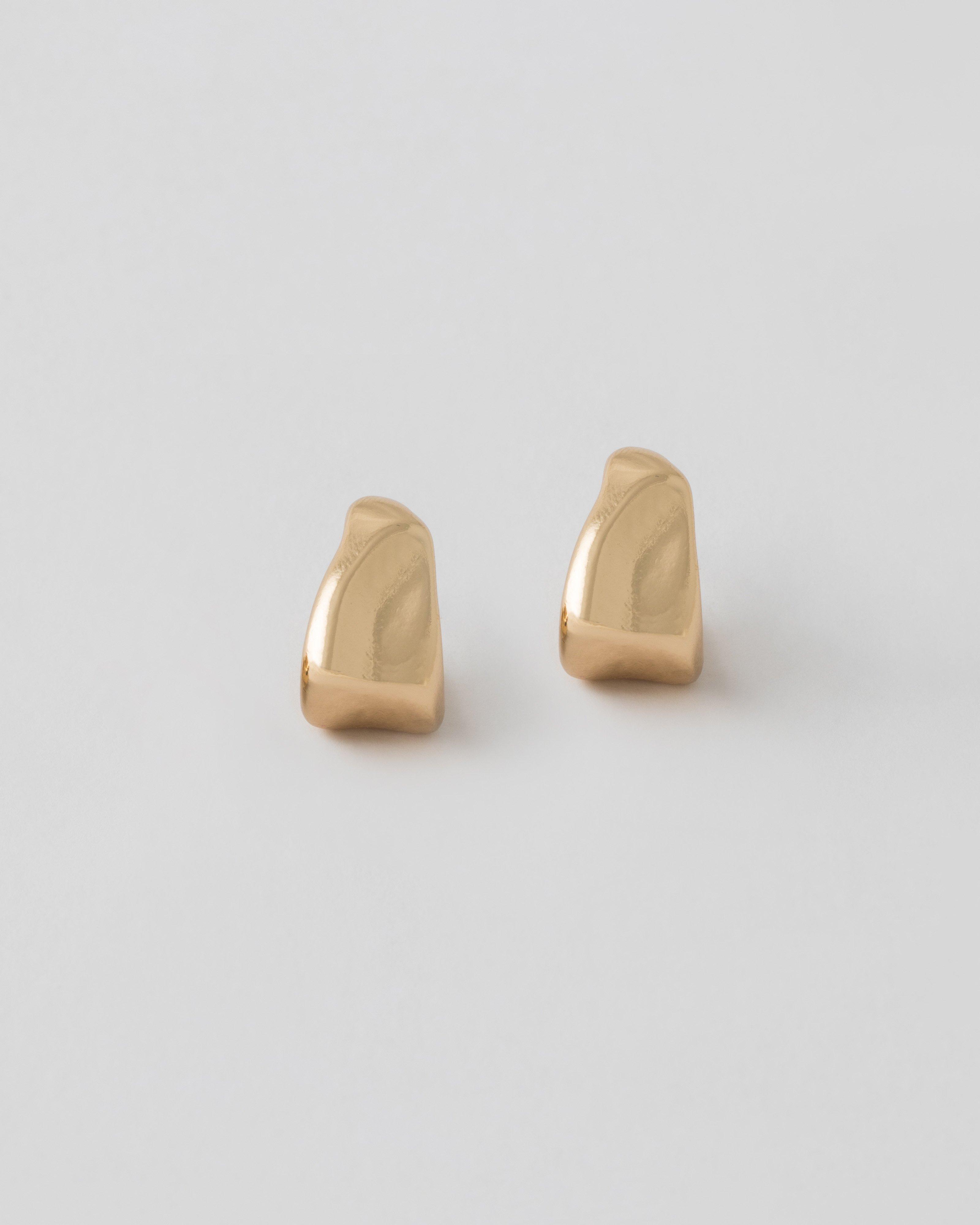 Organic Indented J-Shape Hoop Earrings -  Gold