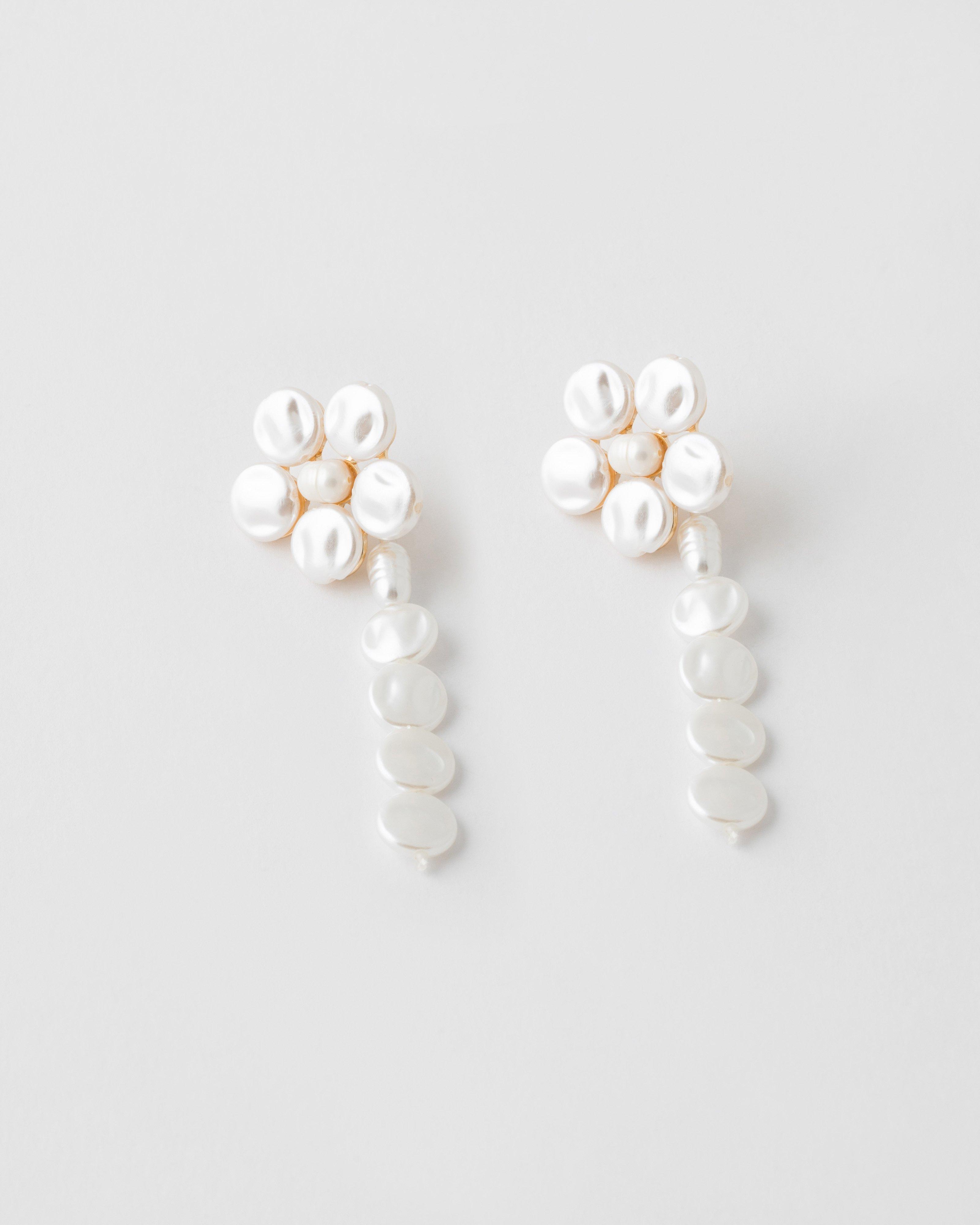  Flower Water Textured Freshwater Pearl Dangly Drop Earrings -  Milk