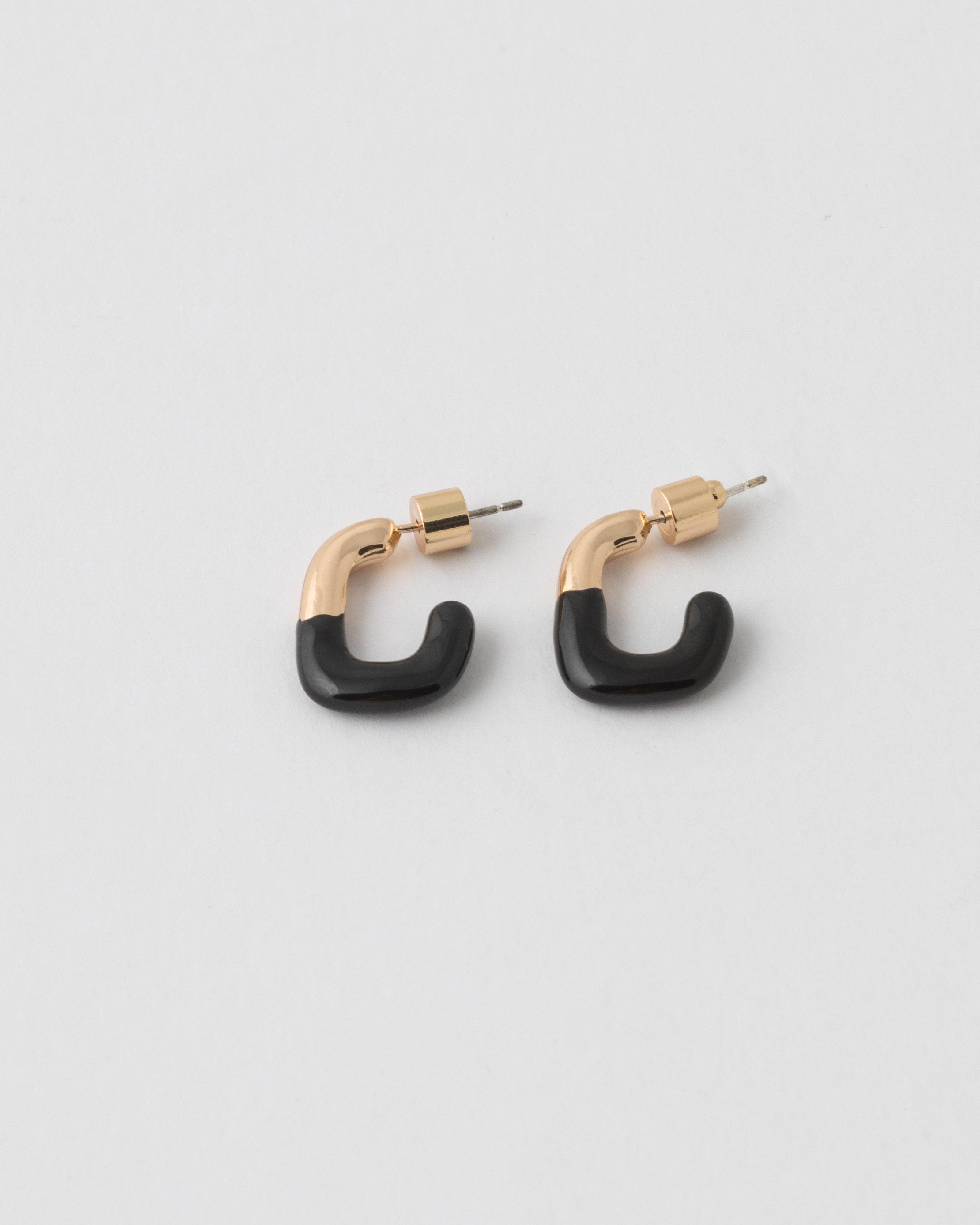 Half Epoxy J-Hoop Earrings -  Black