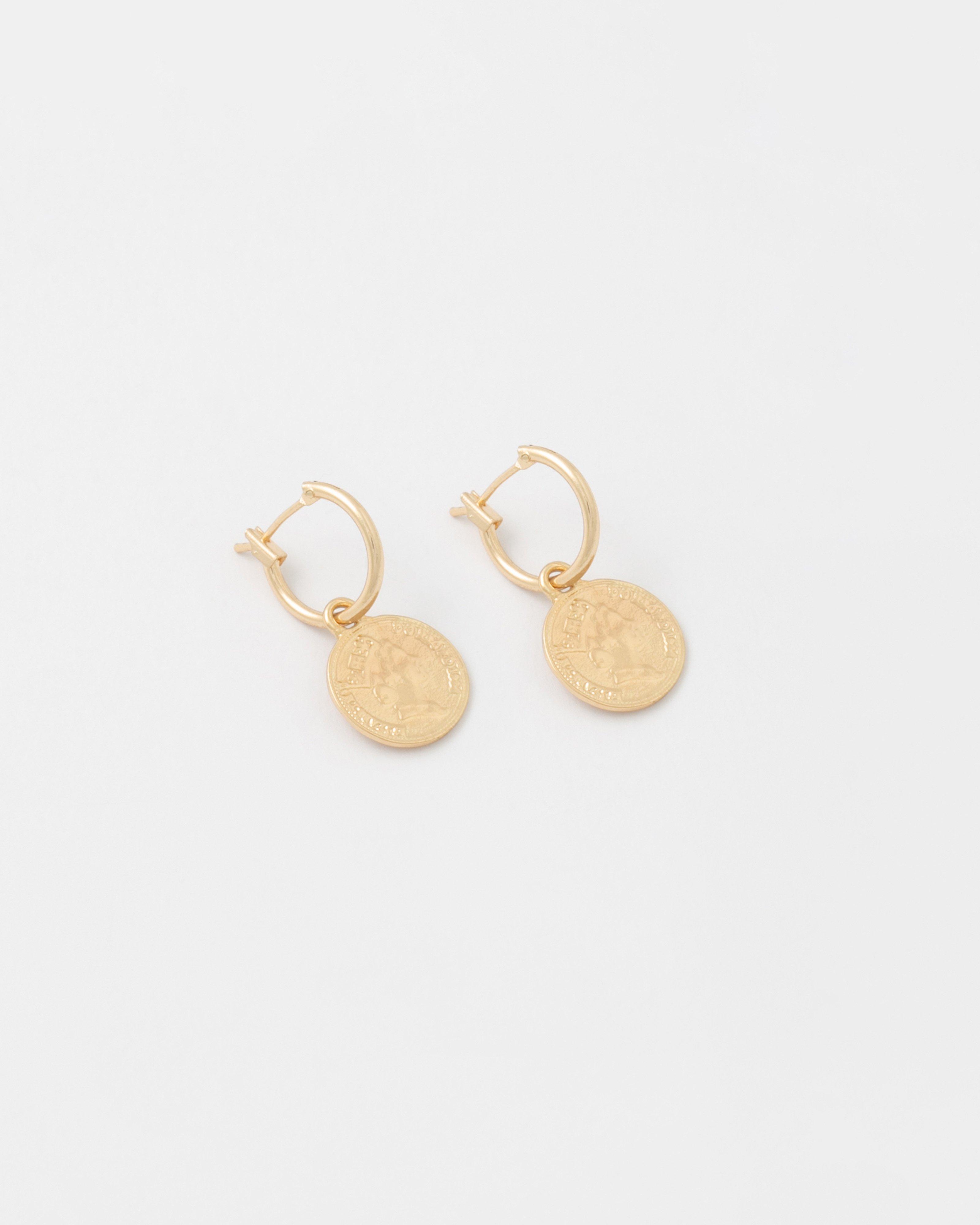Pendant Huggie Earrings -  Gold