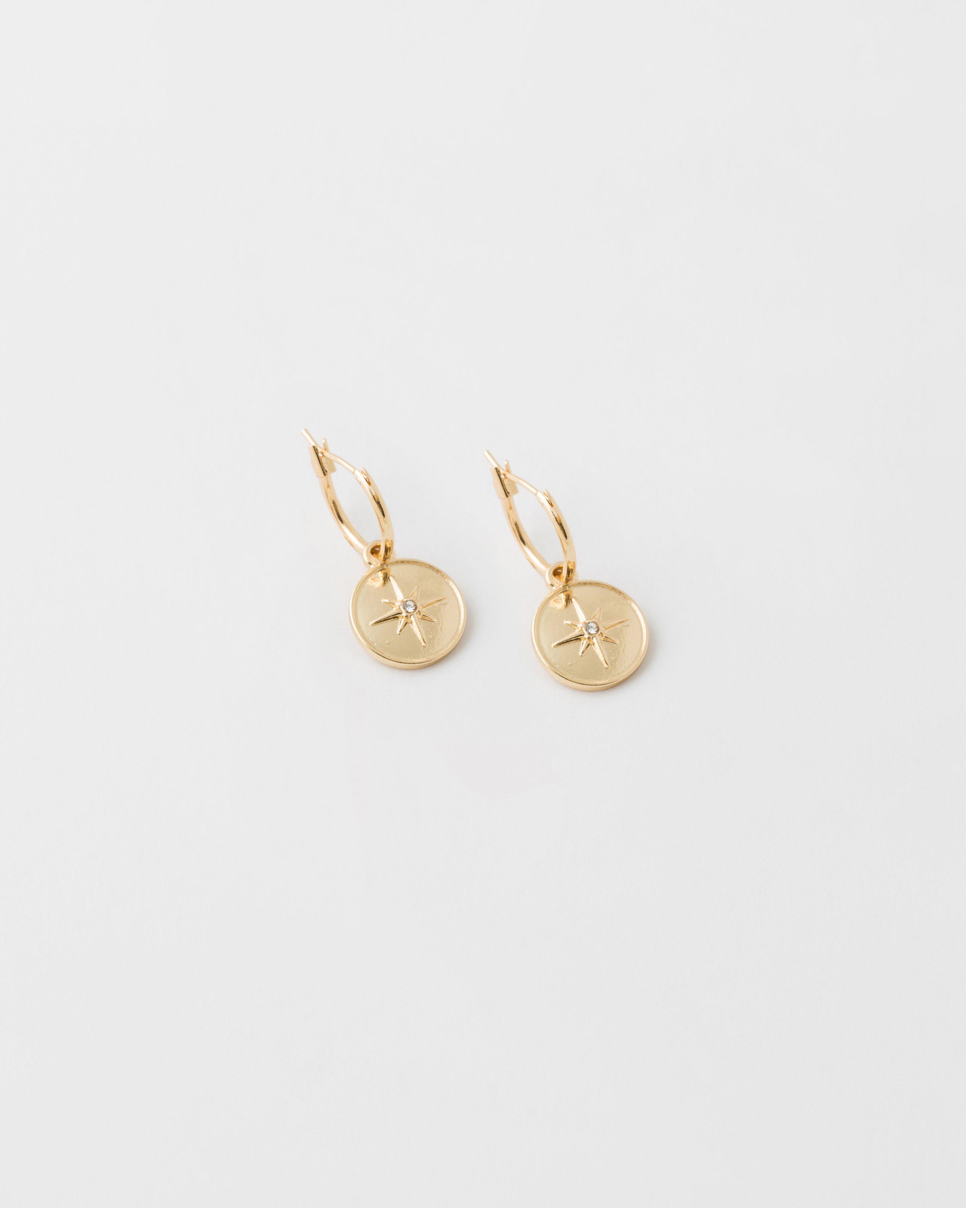 Pendant Starburst Huggie Earrings -  Gold