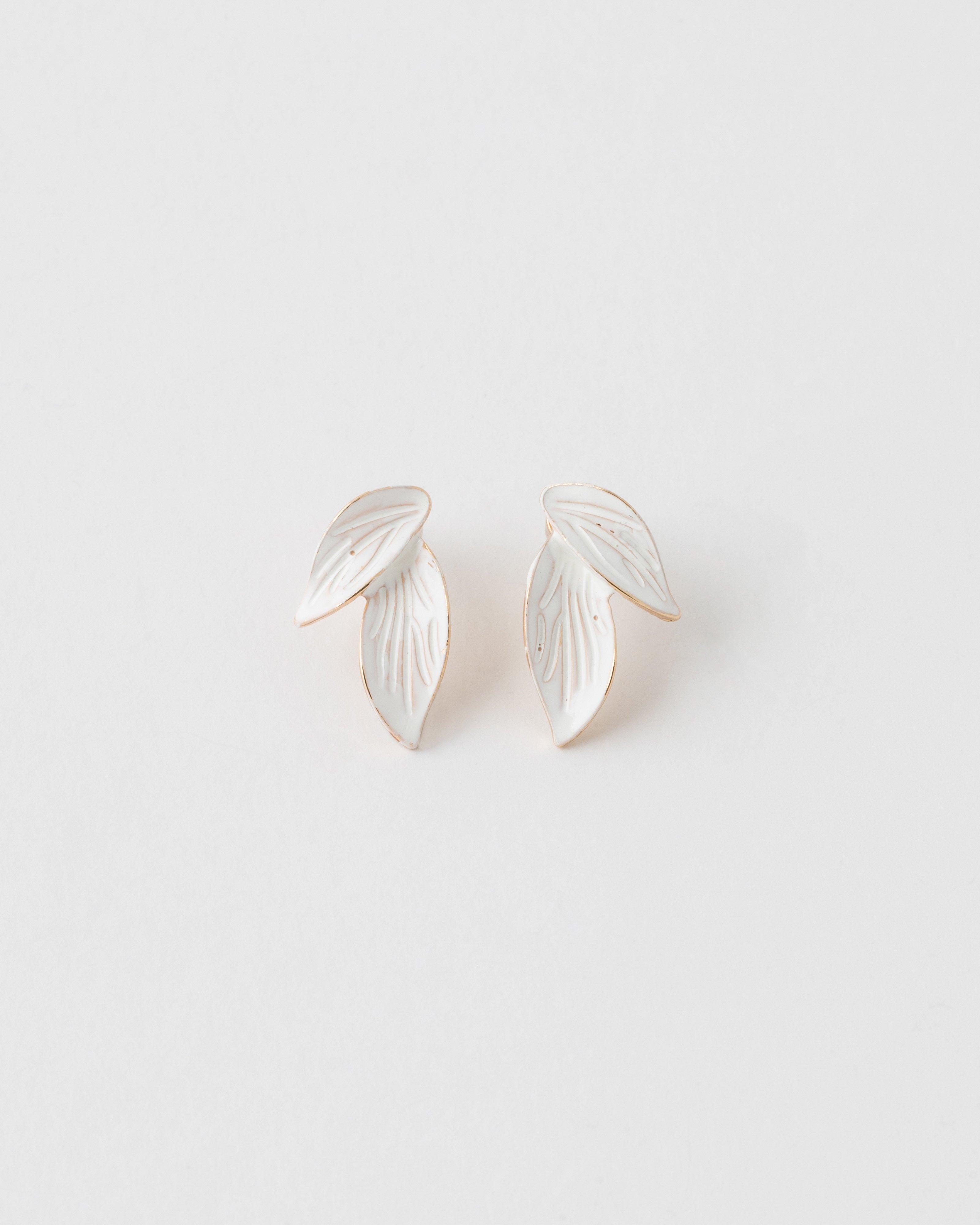 Double Petal Brushed Textured Stud Earrings -  Milk