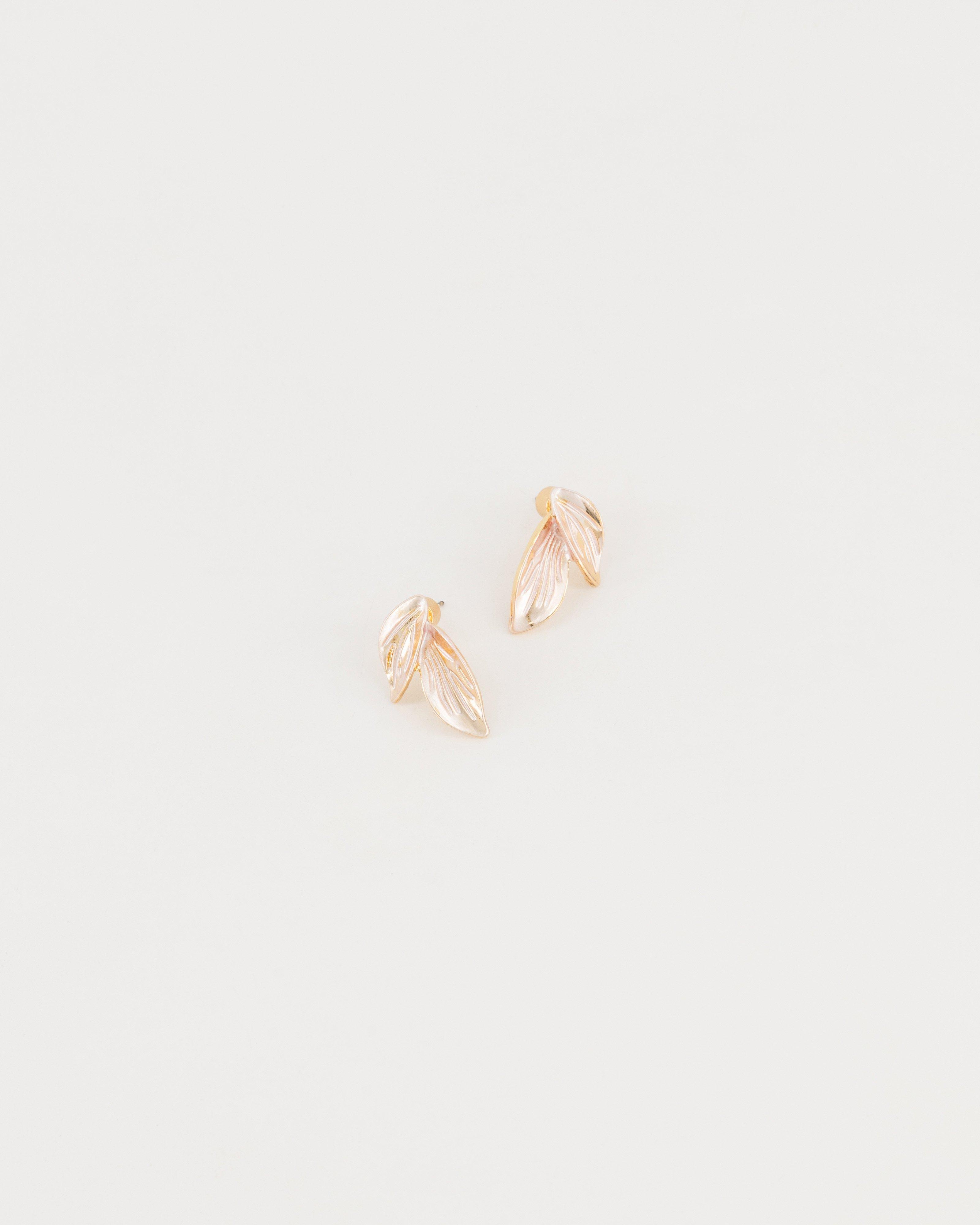 Double Petal Brushed Textured Stud Earrings -  Light Pink