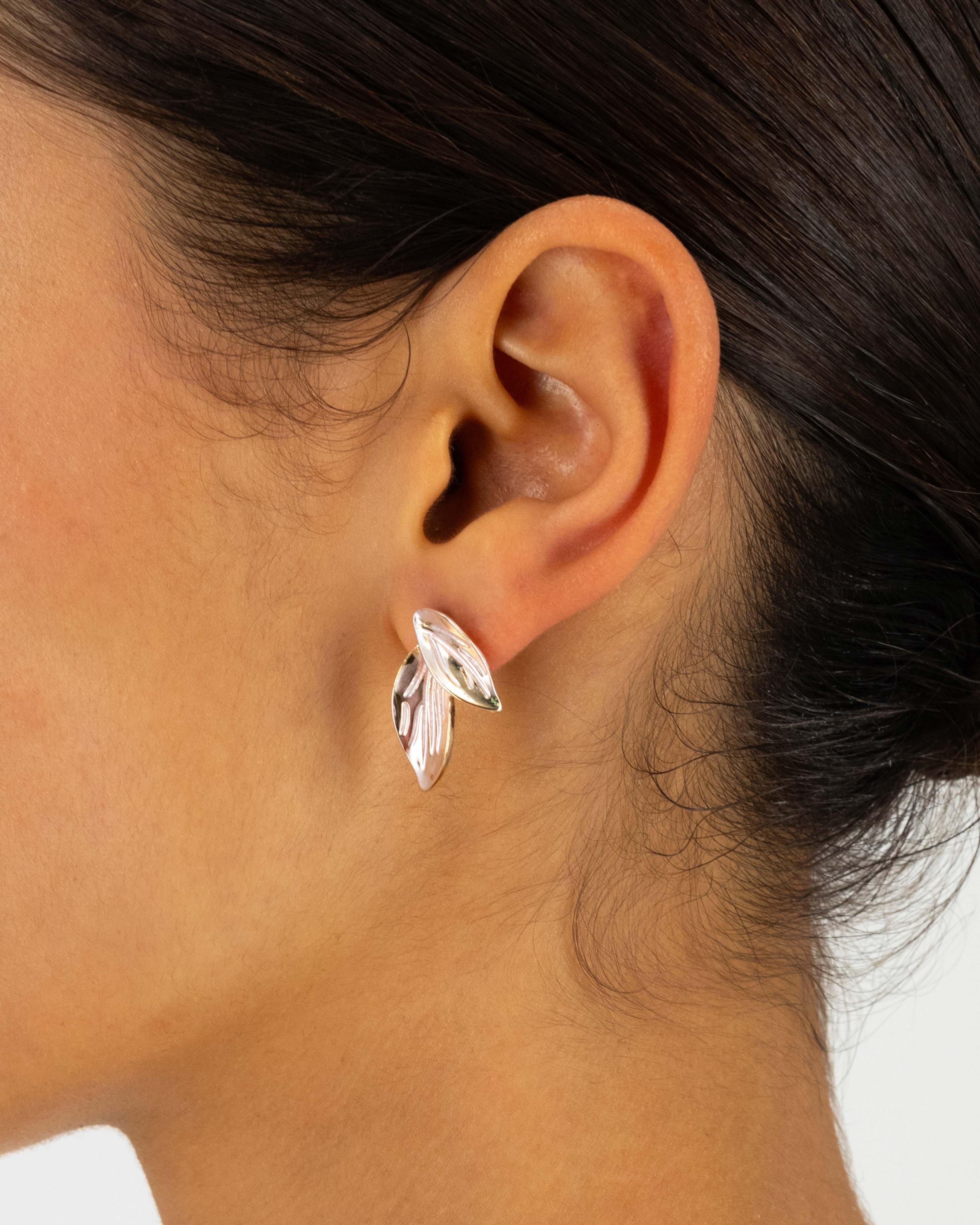 Double Petal Brushed Textured Stud Earrings -  Light Pink