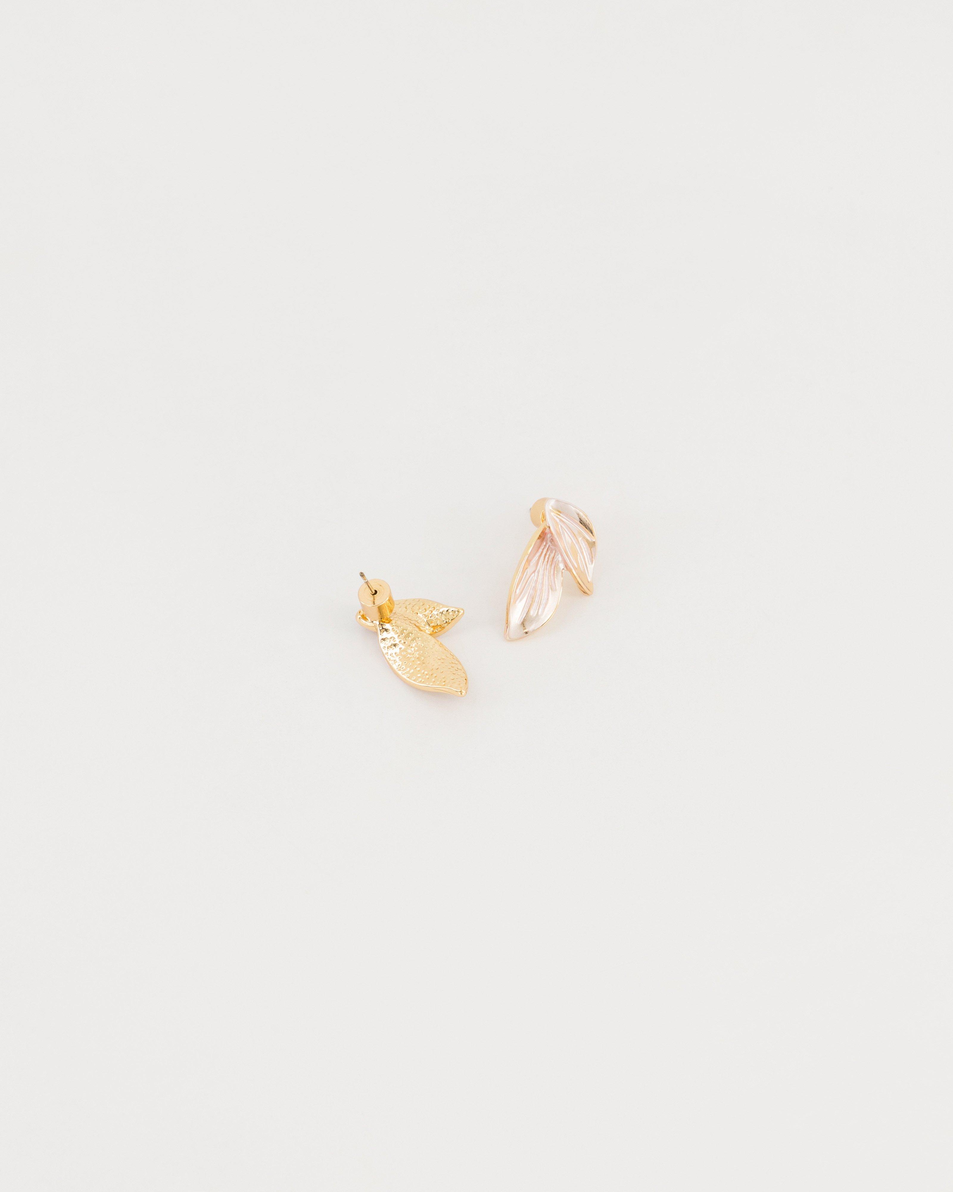 Double Petal Brushed Textured Stud Earrings -  Light Pink
