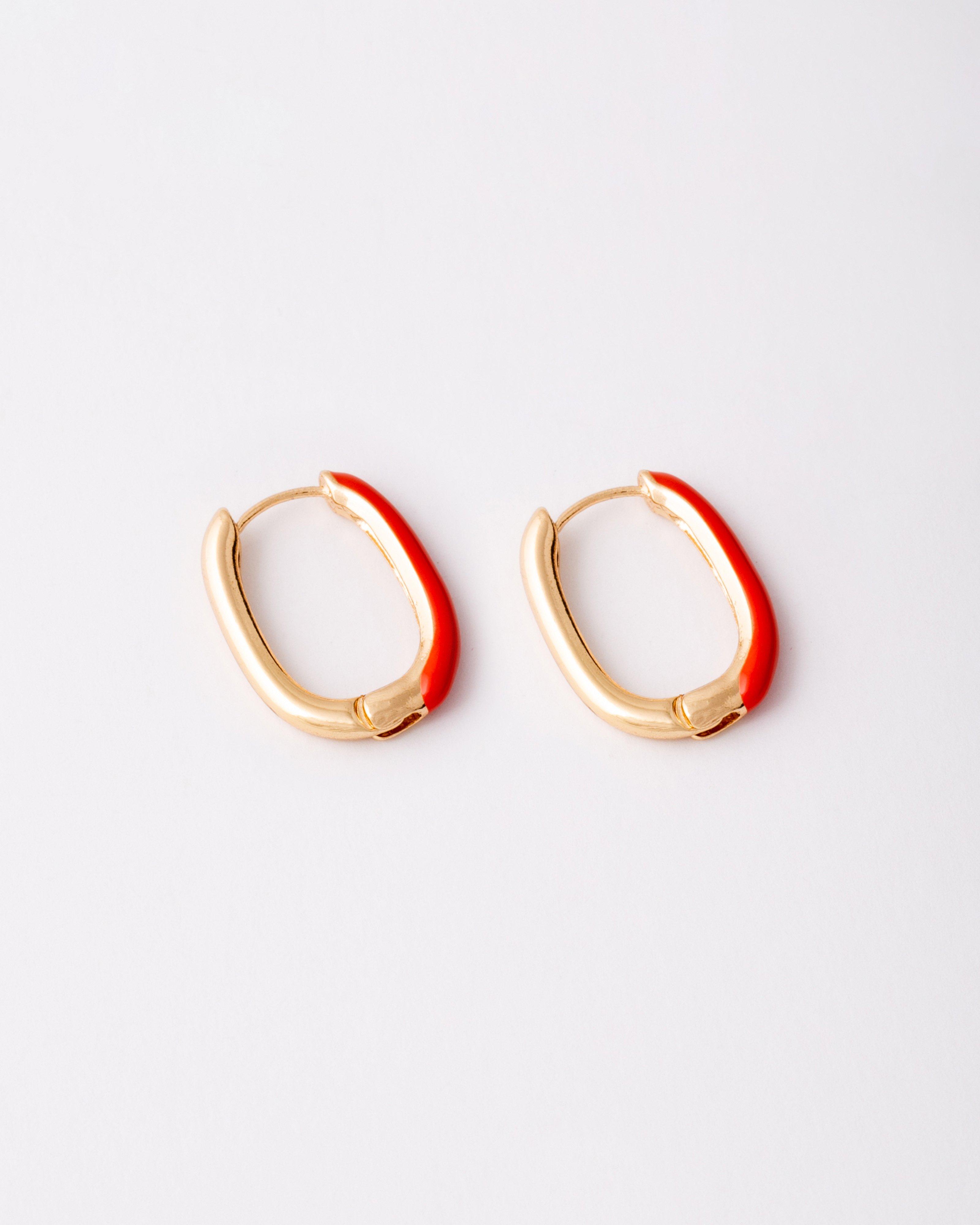 Half Epoxy Oval Hoop Earrings -  Orange