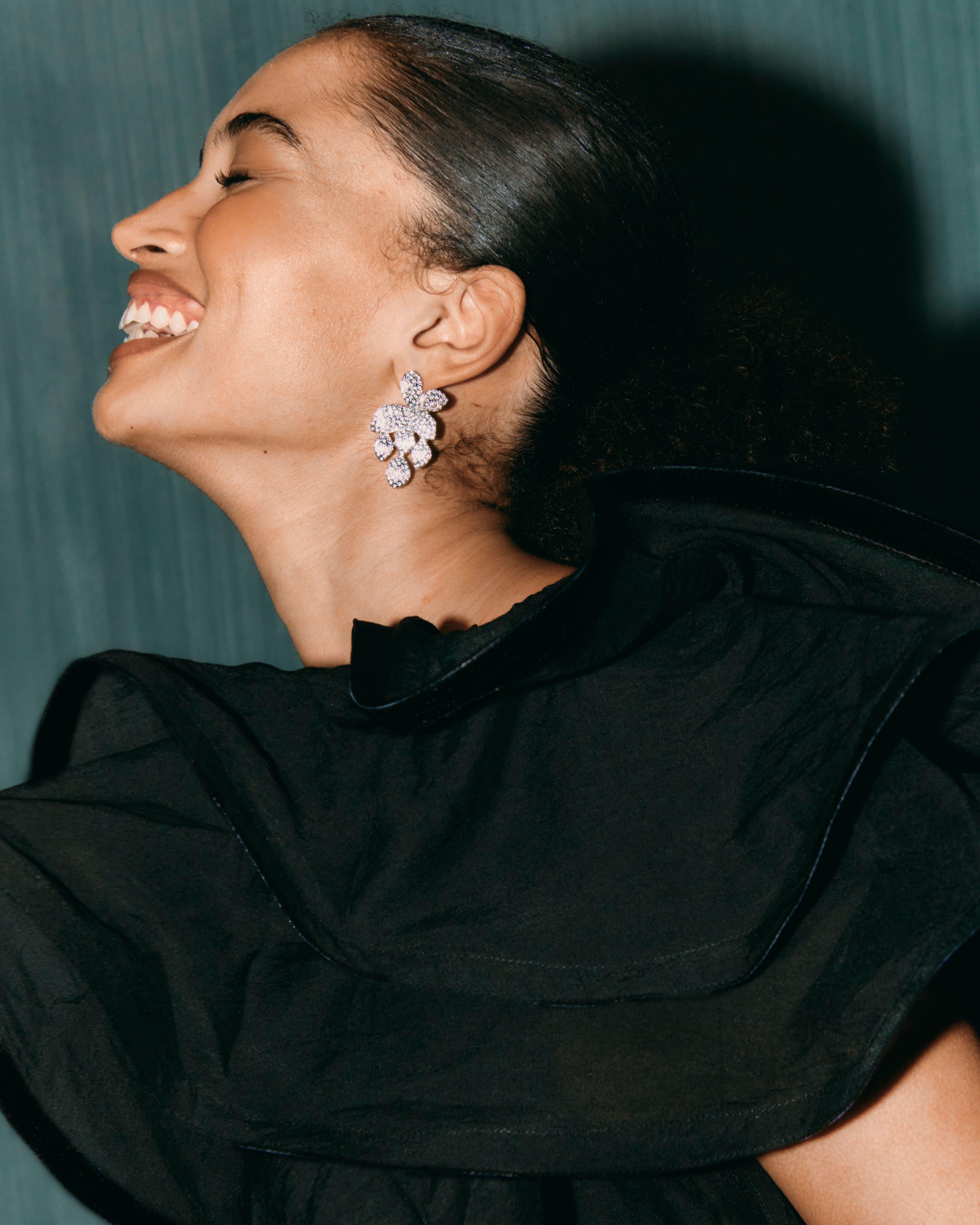 Encrusted Statement Leaf Drop Earrings -  Camo