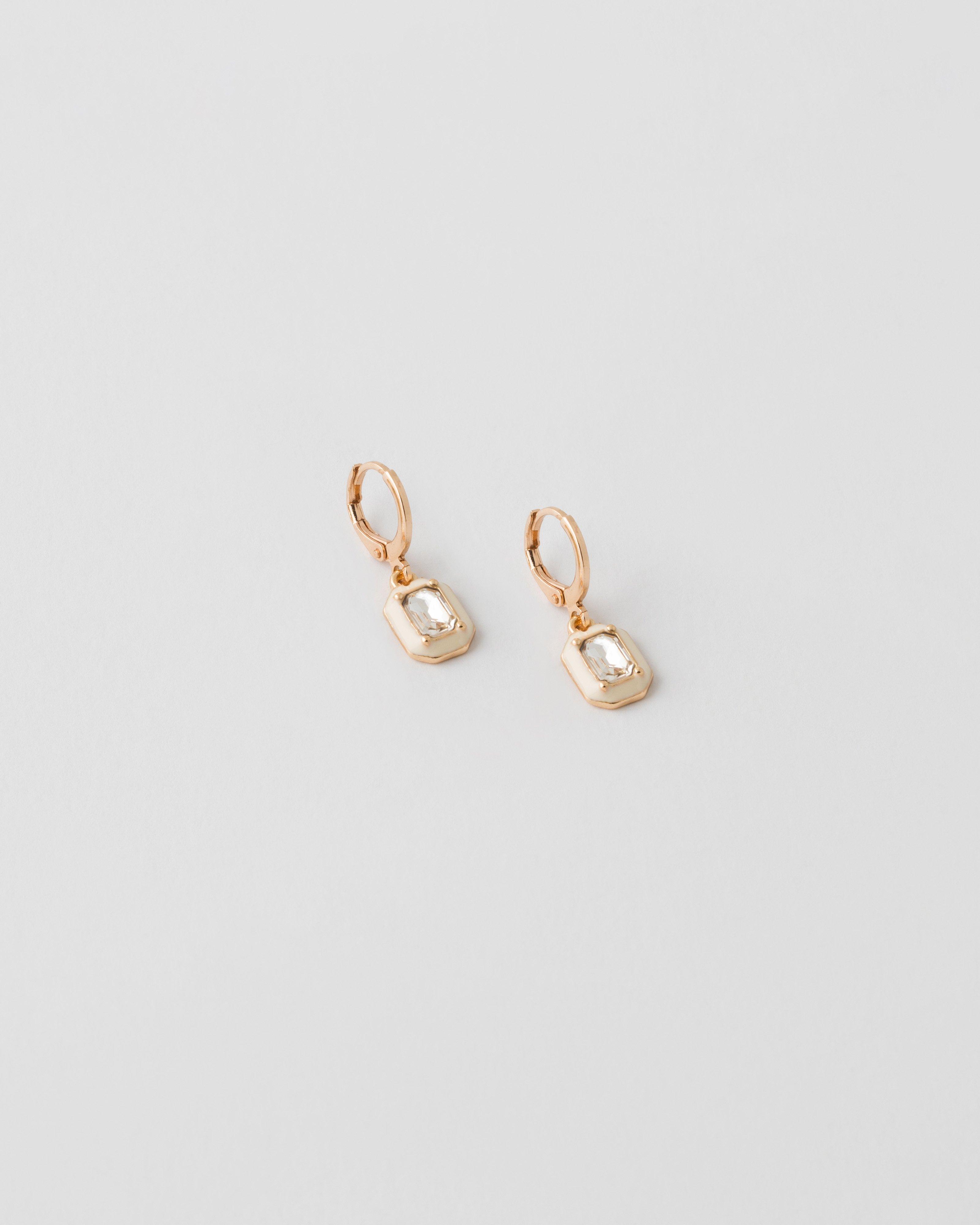 Square Stone Outline Huggie Drop Earrings -  Stone