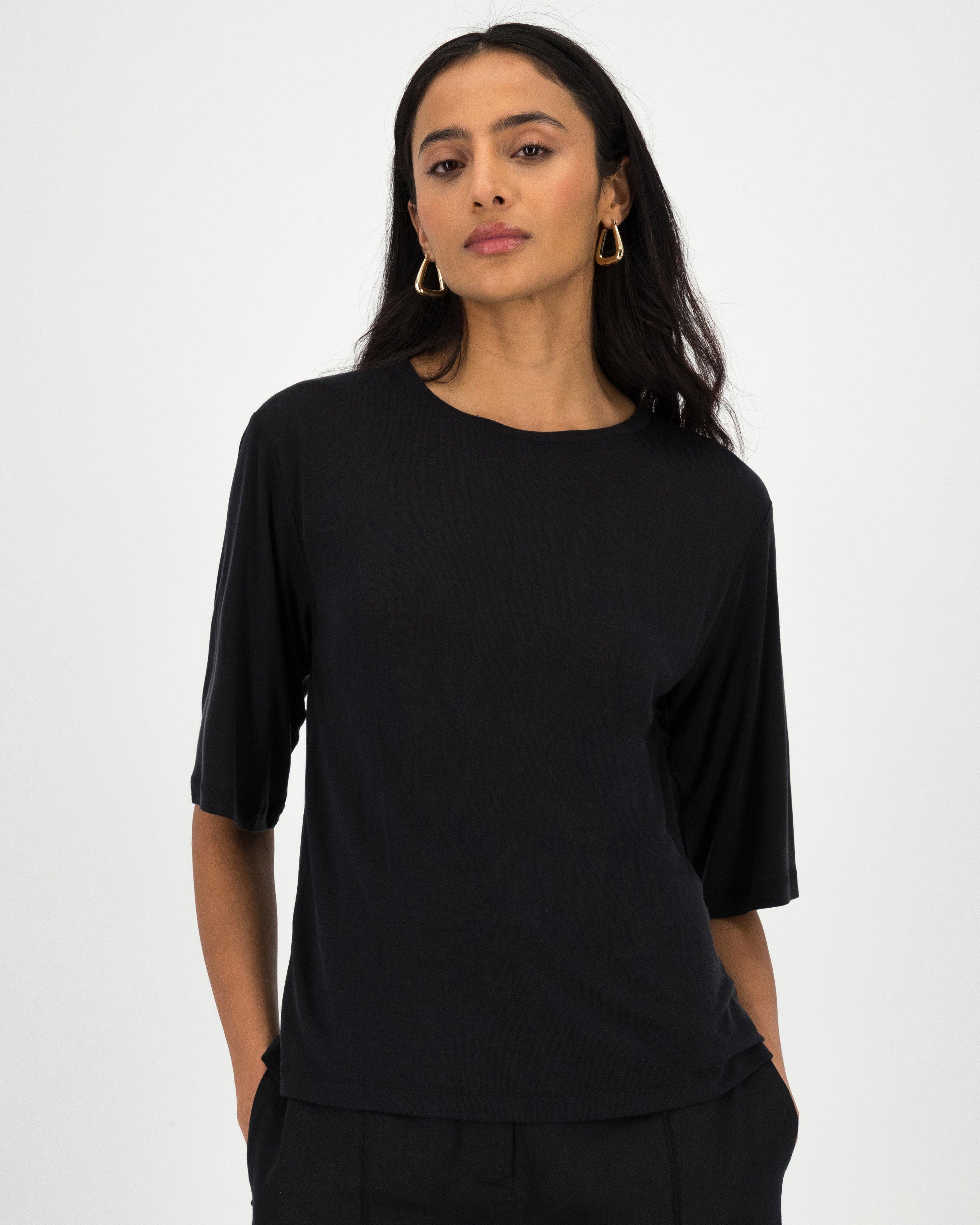 Silke Relaxed Lyocell Tee -  Black
