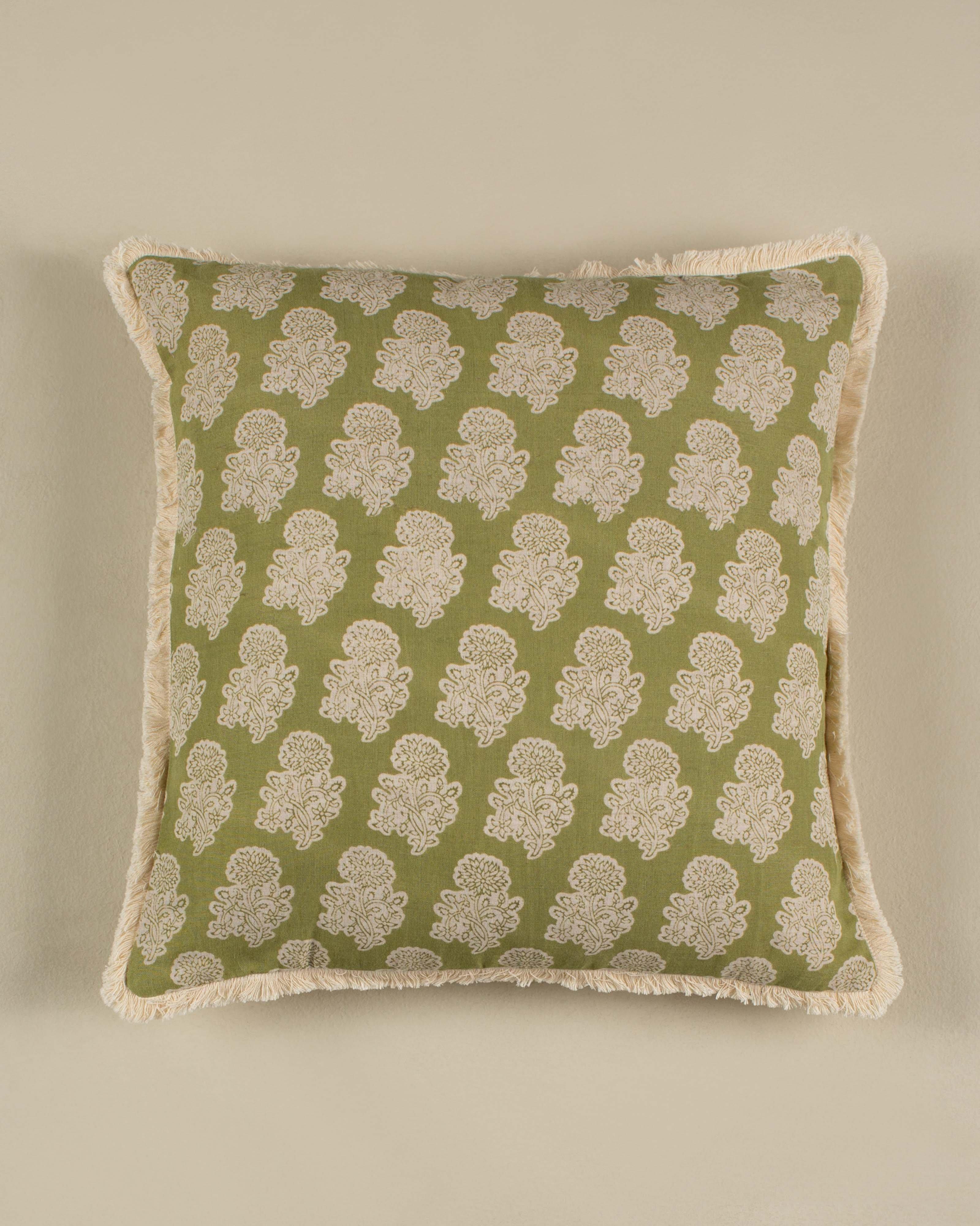 Shona Block Print Tufted Cushion - 45 x 45 -  Green
