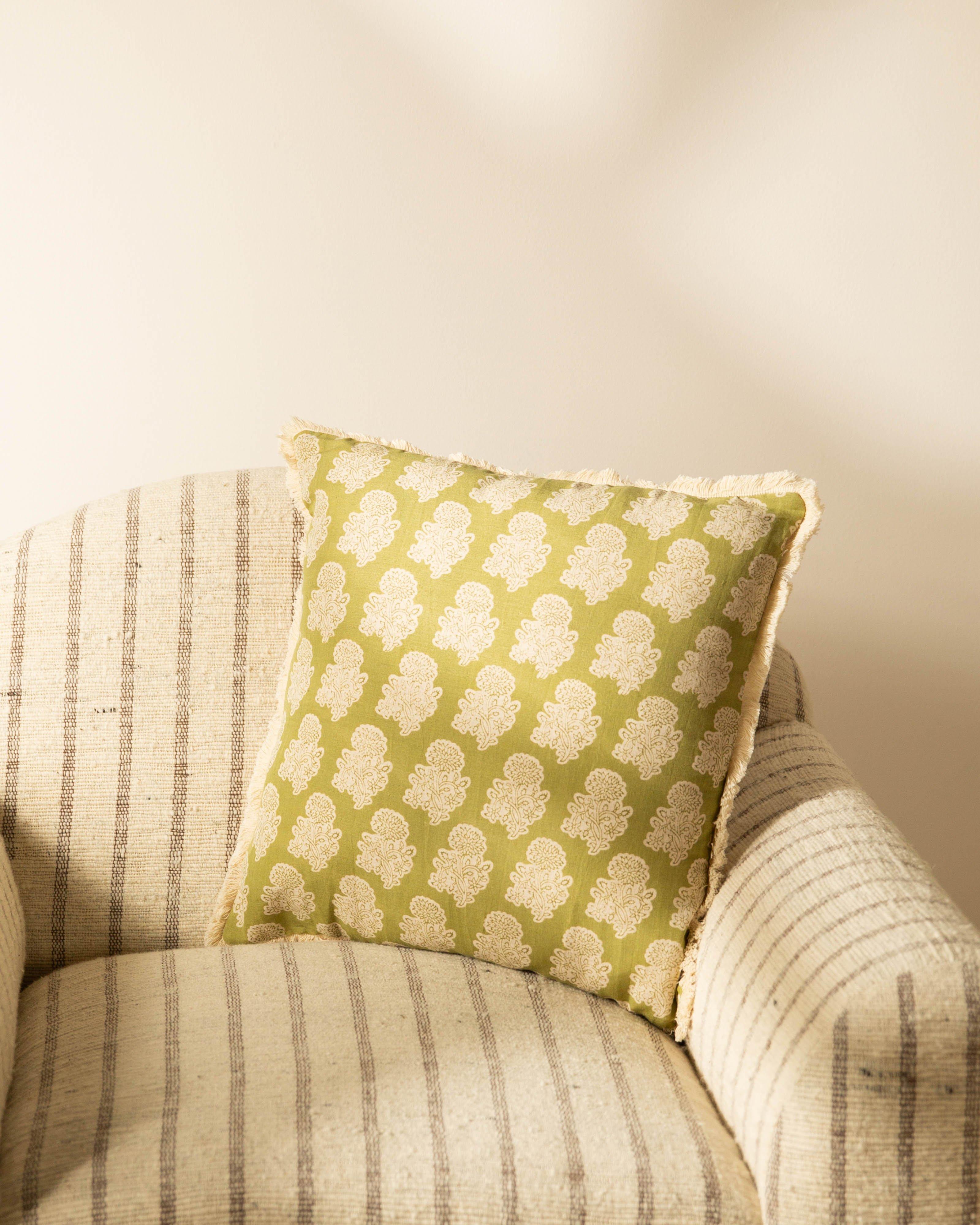 Shona Block Print Tufted Cushion - 45 x 45 -  Green
