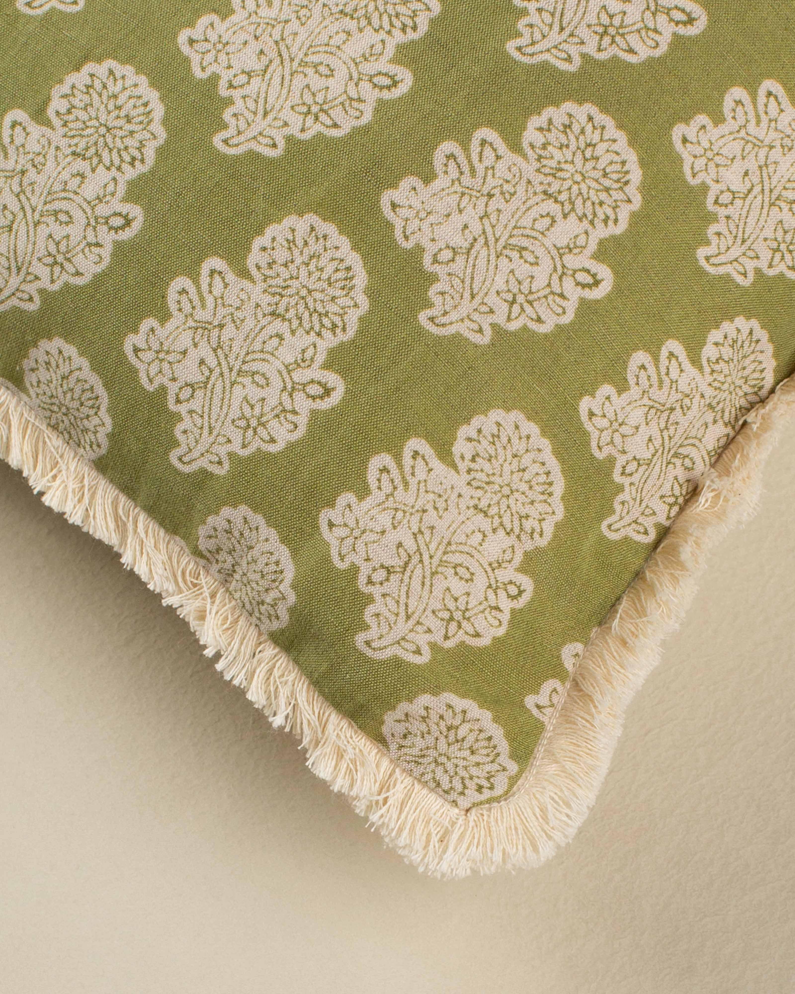 Shona Block Print Tufted Cushion - 45 x 45 -  Green