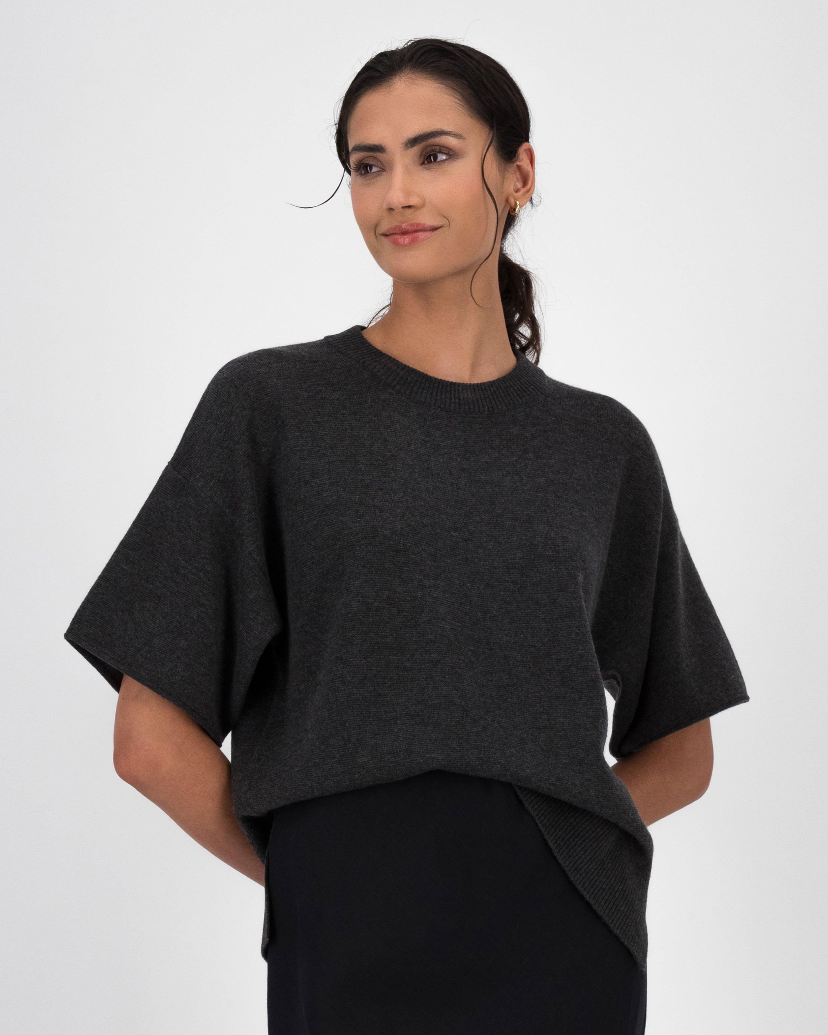 Ayana Relaxed Knitwear Tee -  Charcoal