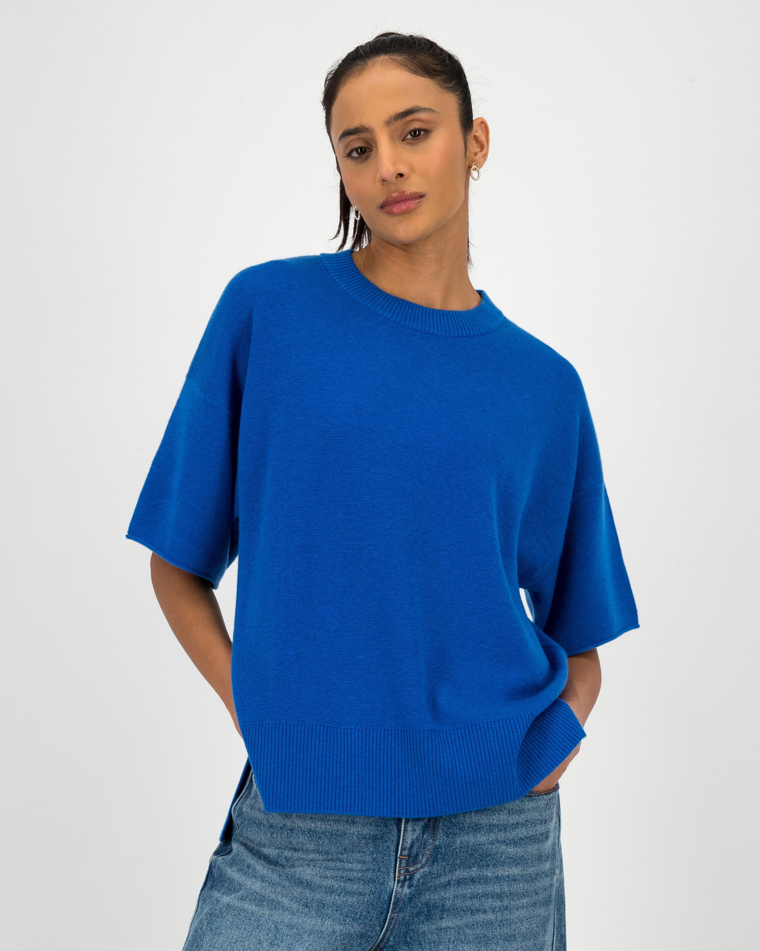 Ayana Relaxed Knitwear Tee -  Blue