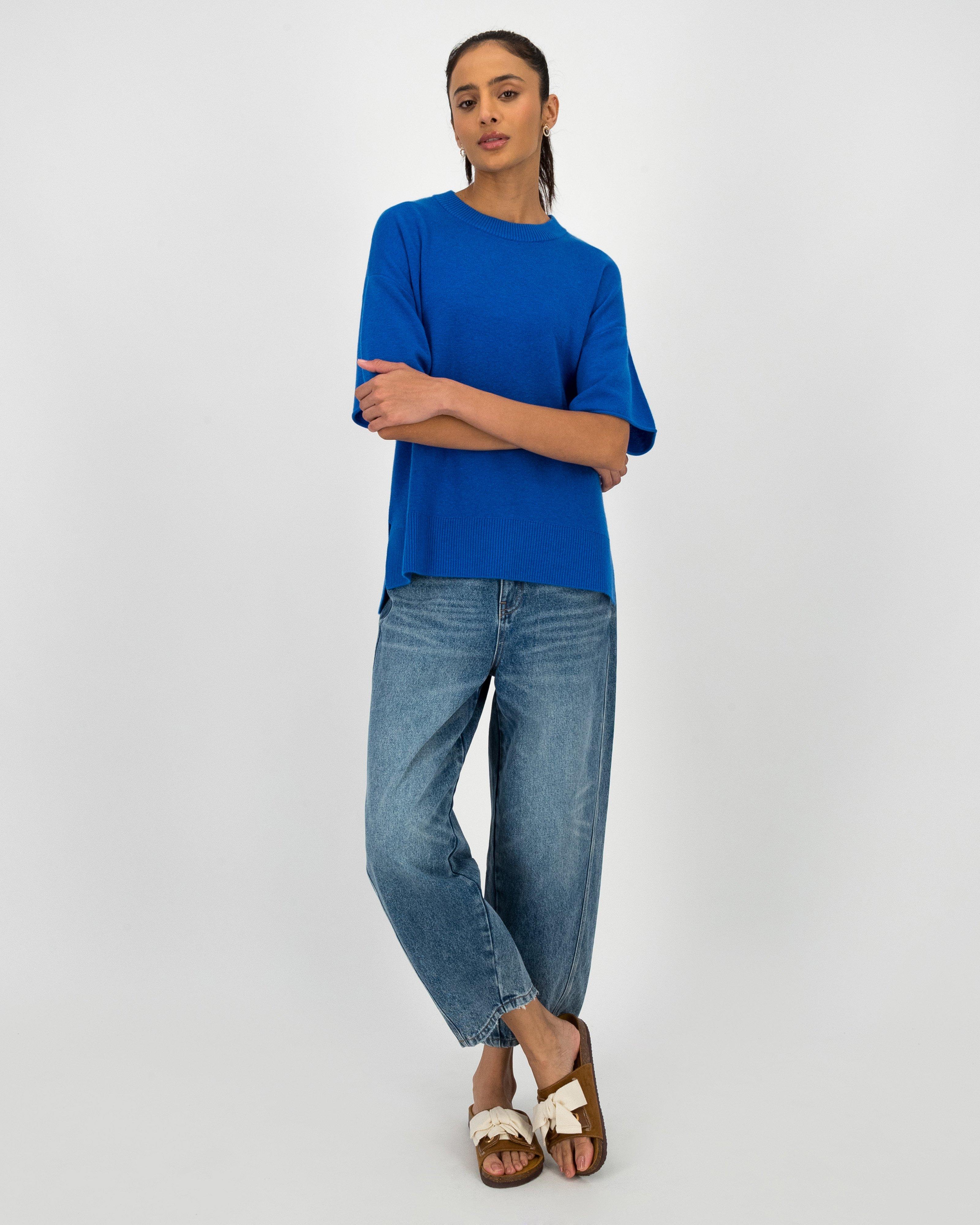 Ayana Relaxed Knitwear Tee -  Blue