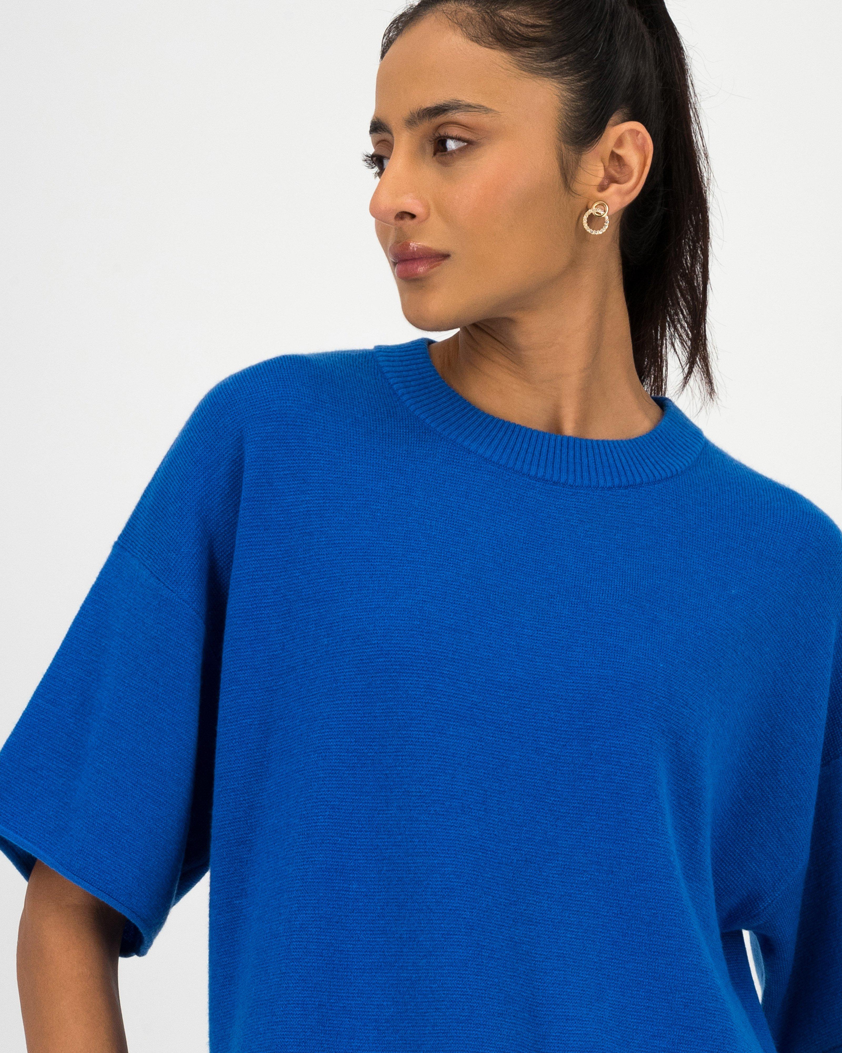 Ayana Relaxed Knitwear Tee -  Blue