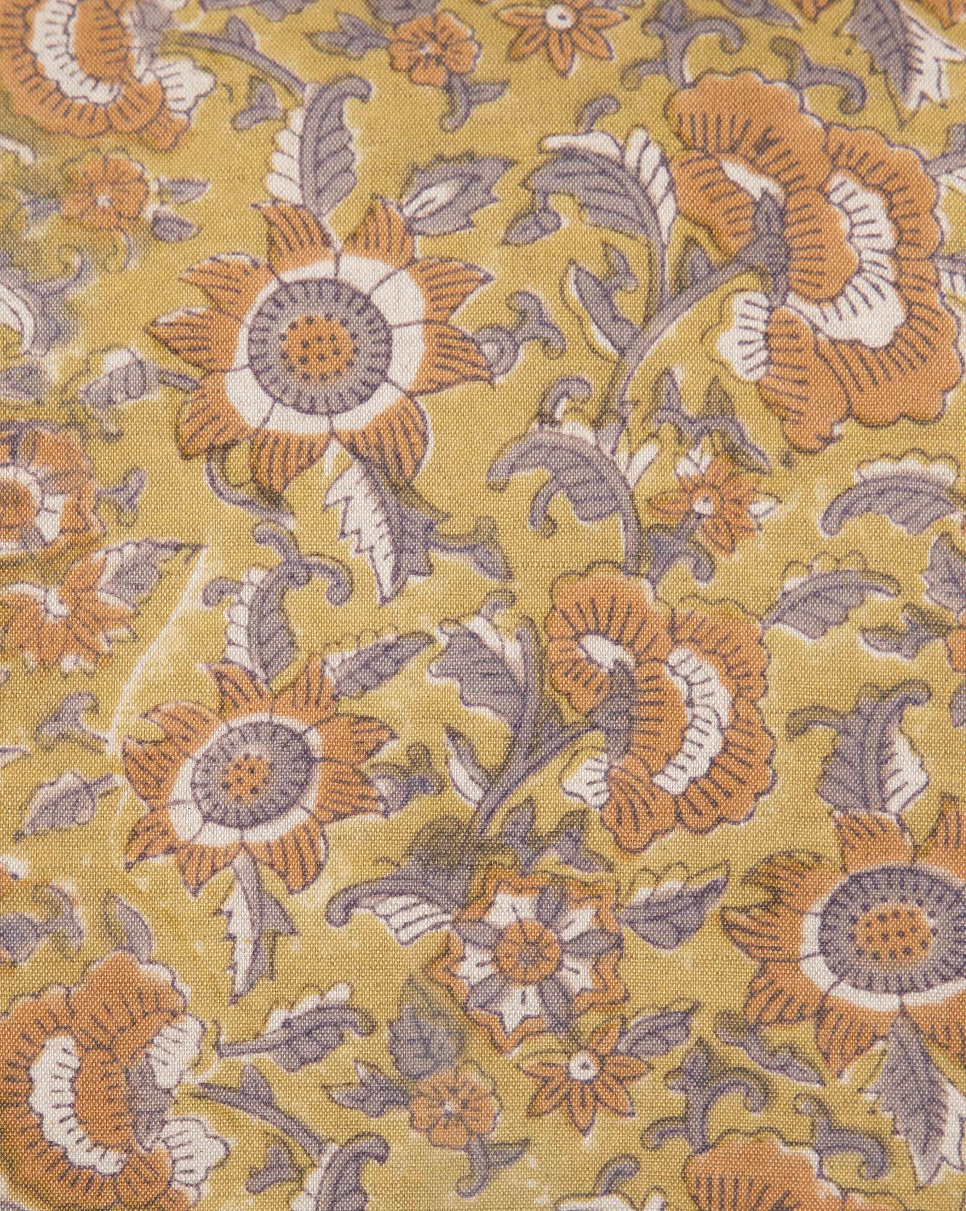 Vivi Block Printed Tufted Cushion  -  Yellow