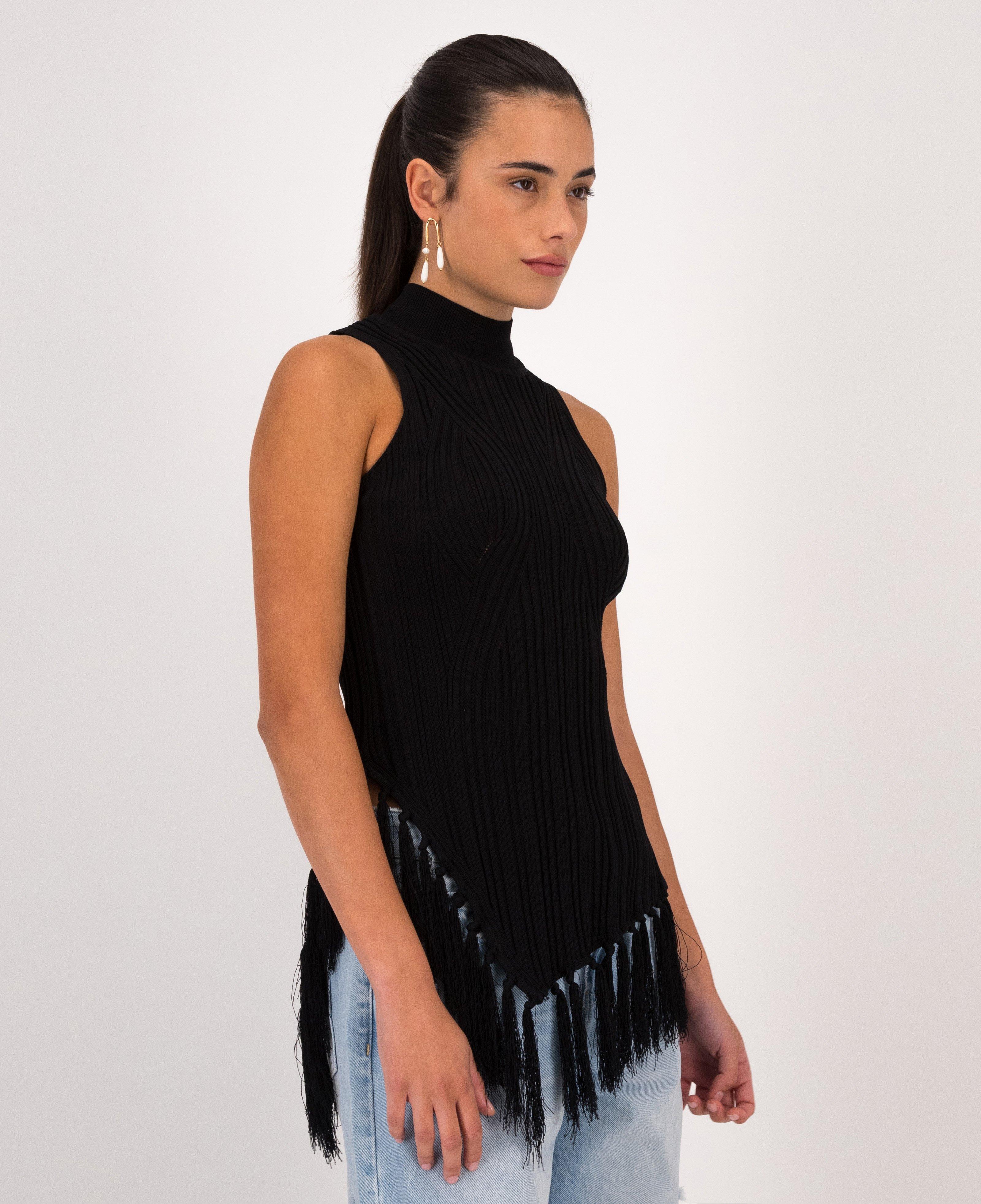Amalfi Knit Top with Tassels -  Black