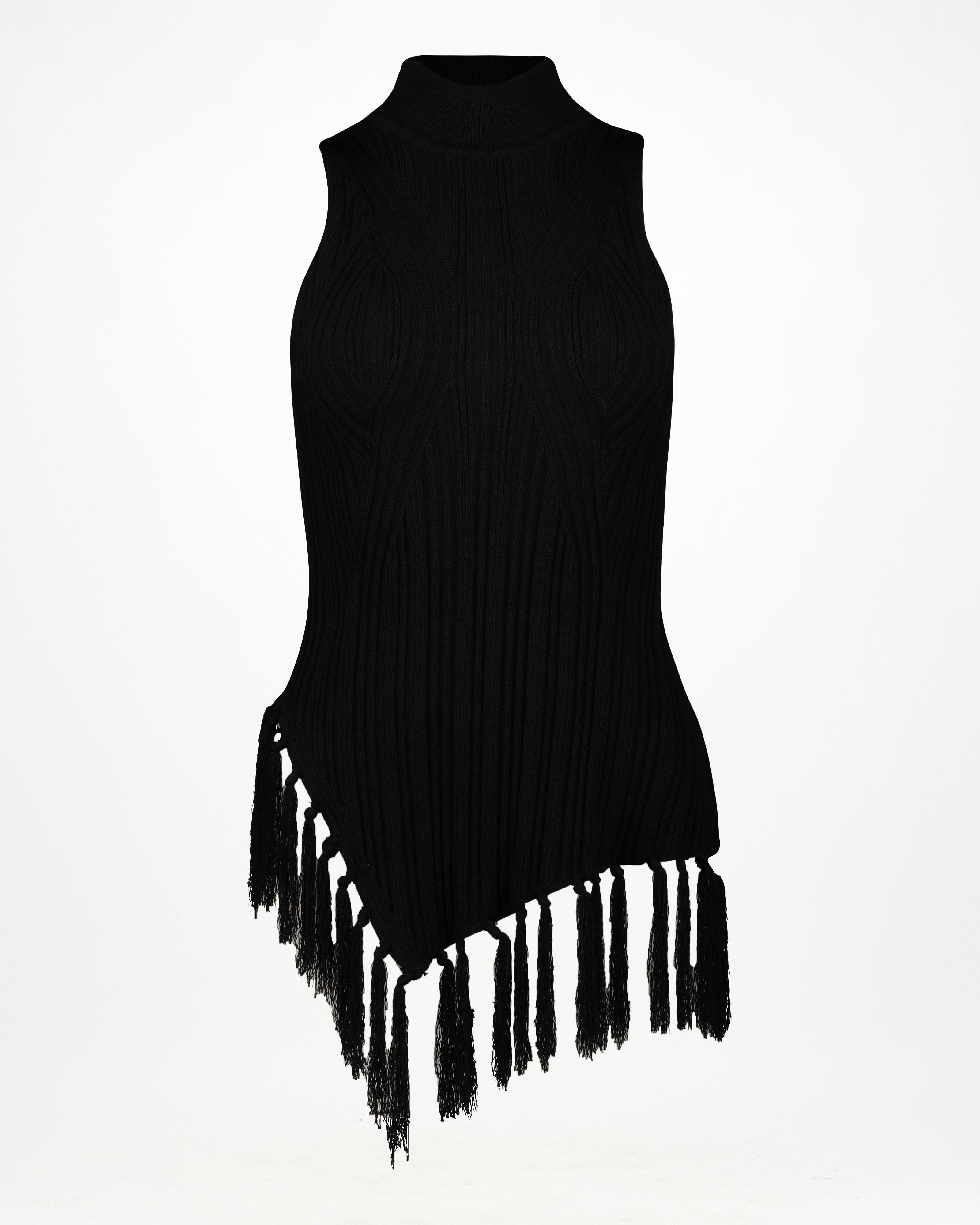 Amalfi Knit Top with Tassels -  Black