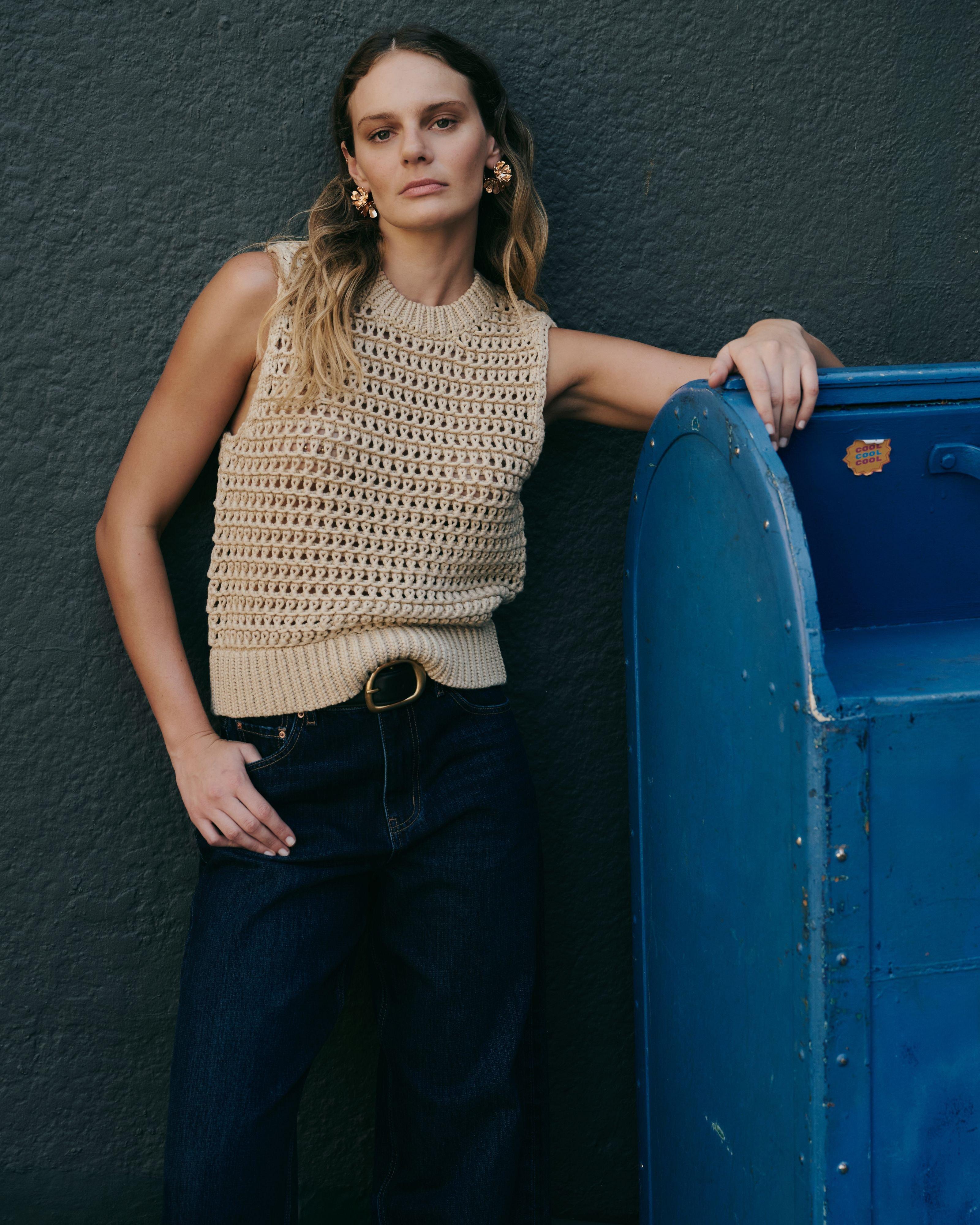 Jia Chunky Open Knit Vest -  Stone