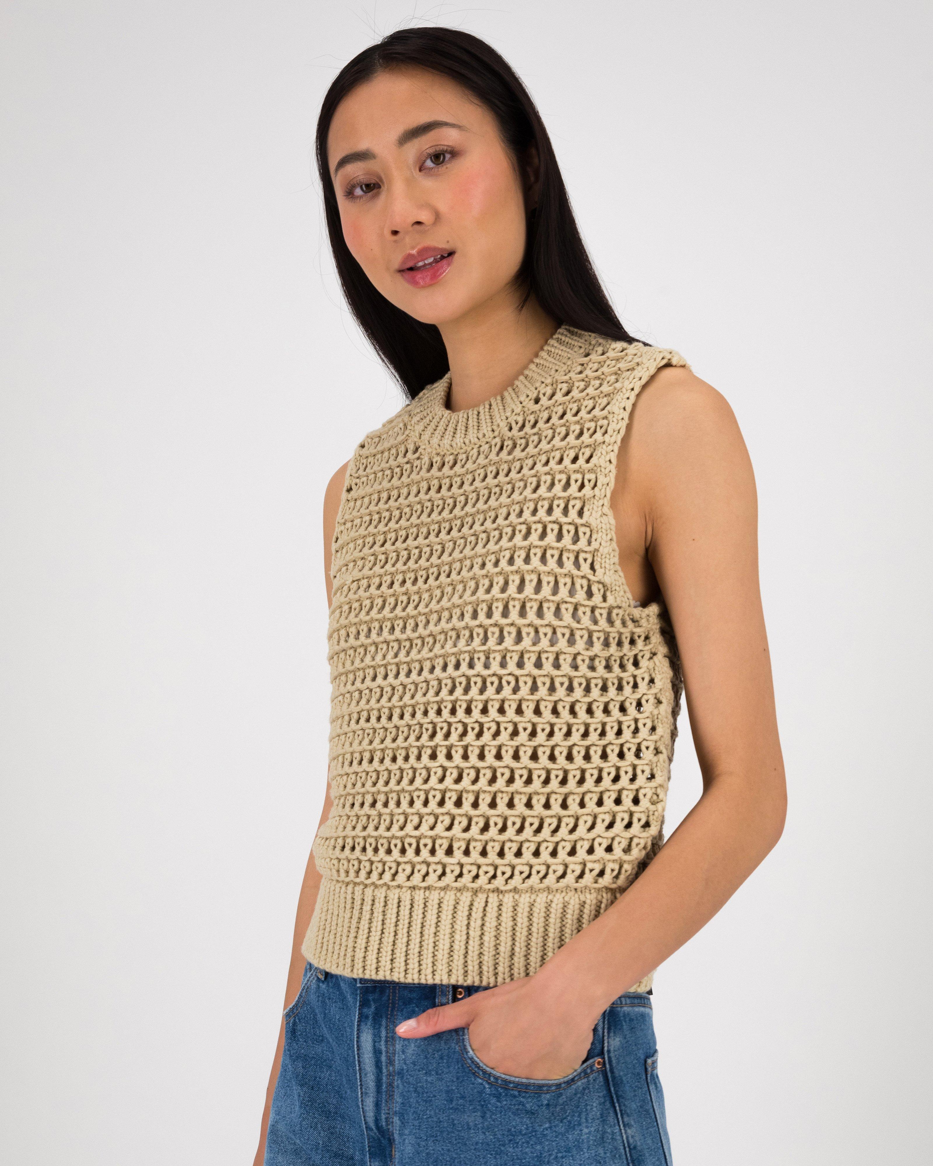 Jia Chunky Open Knit Vest -  Stone