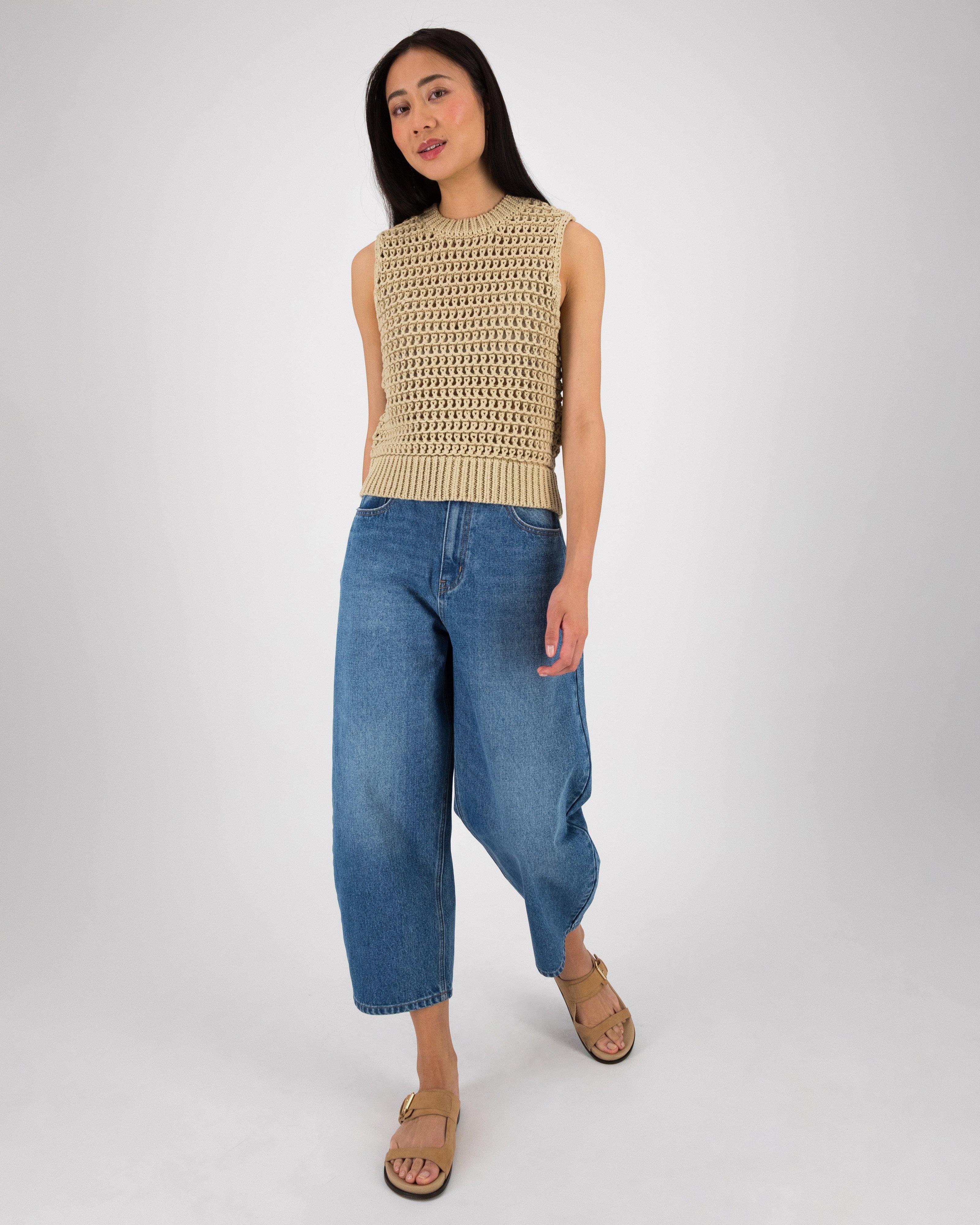 Jia Chunky Open Knit Vest -  Stone