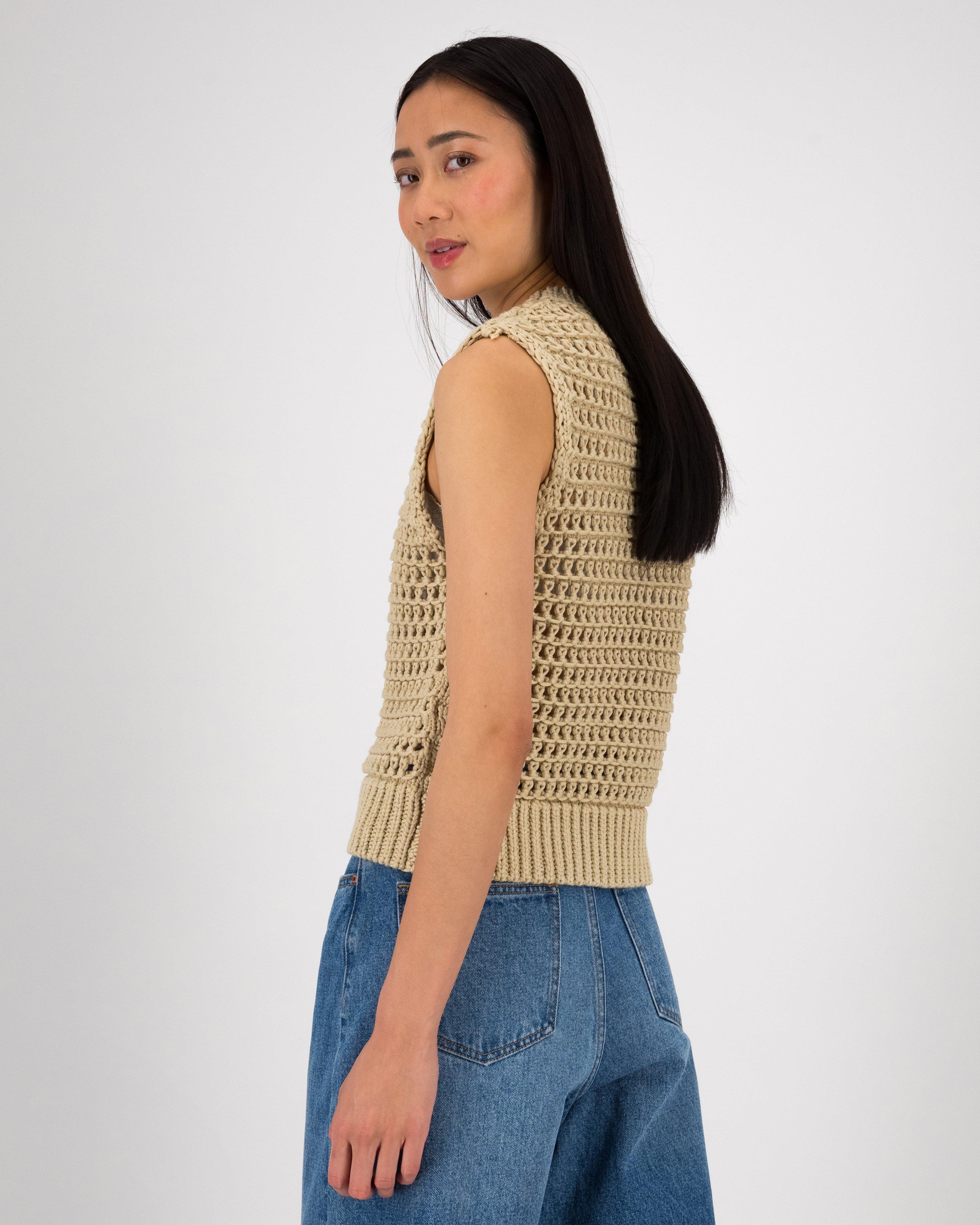 Jia Chunky Open Knit Vest -  Stone