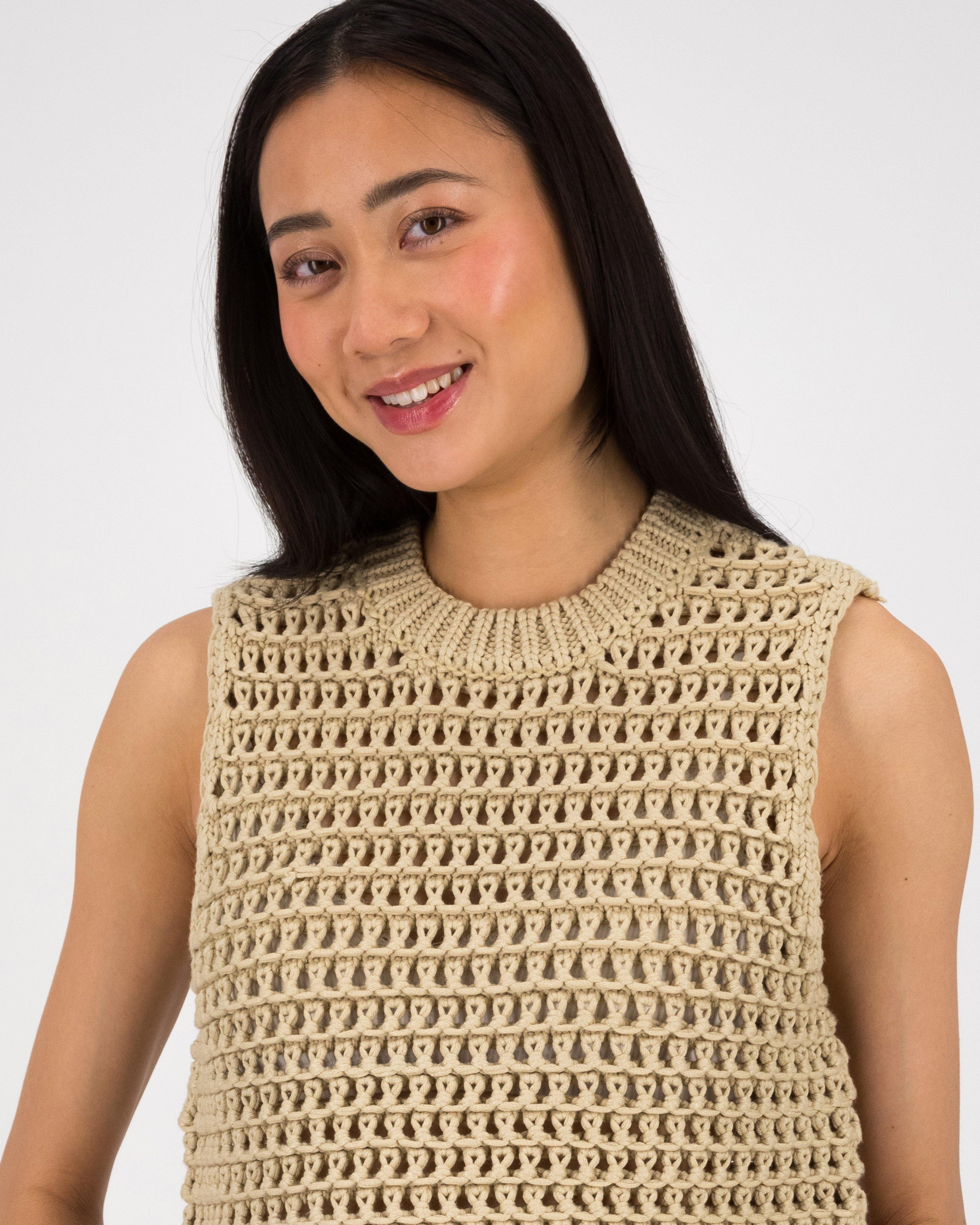 Jia Chunky Open Knit Vest -  Stone